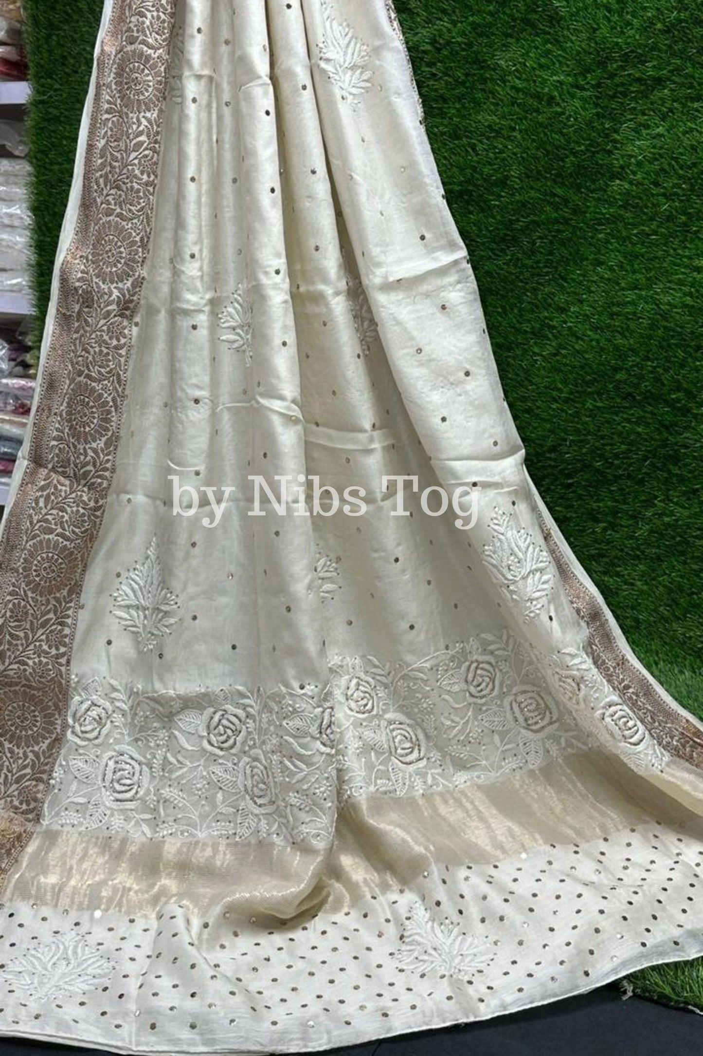 Maheshwari Silk Saree with Chikankari Hand Embroidery