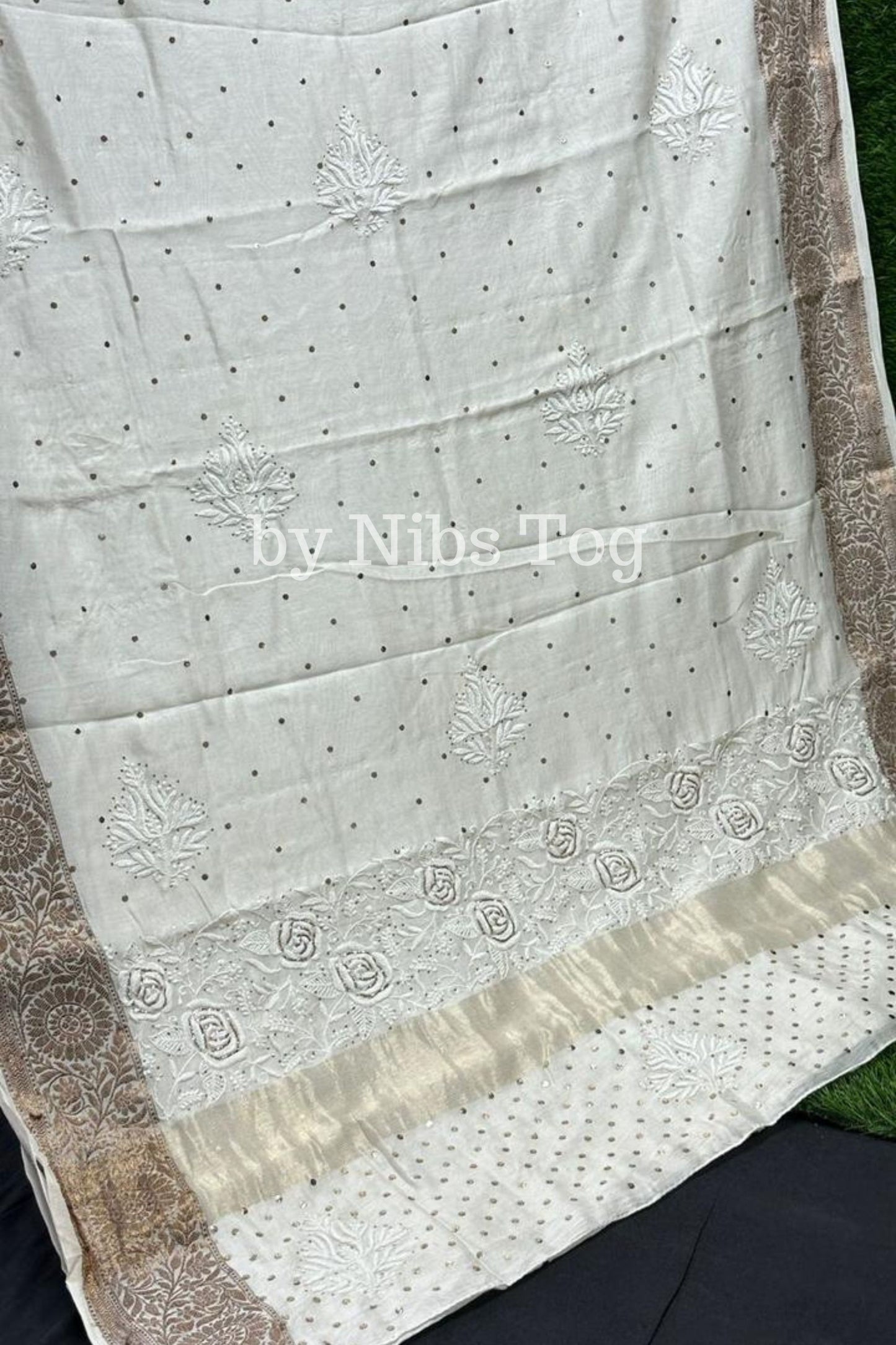 Maheshwari Silk Saree with Chikankari Hand Embroidery
