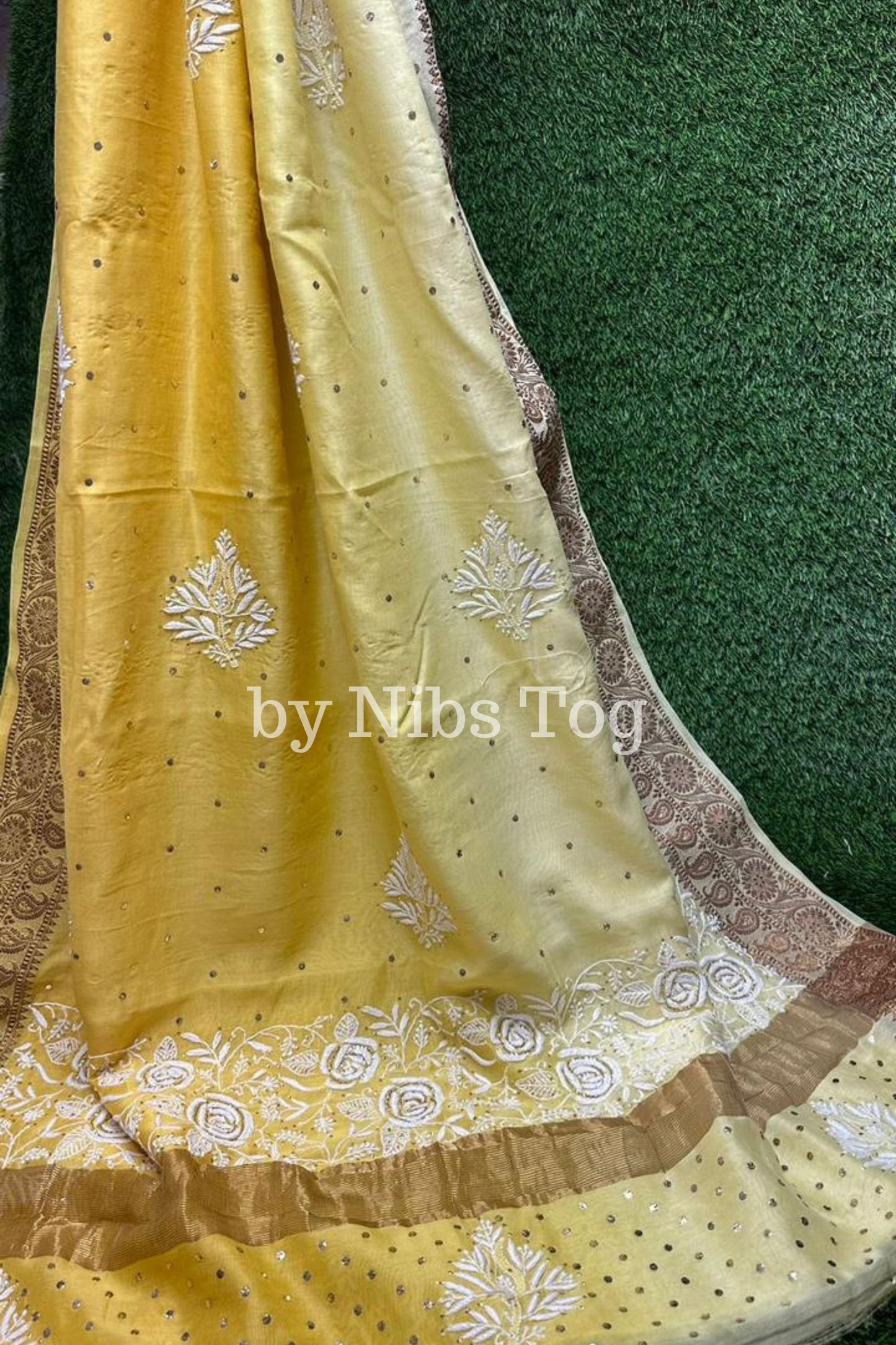 Maheshwari Silk Saree with Chikankari Hand Embroidery