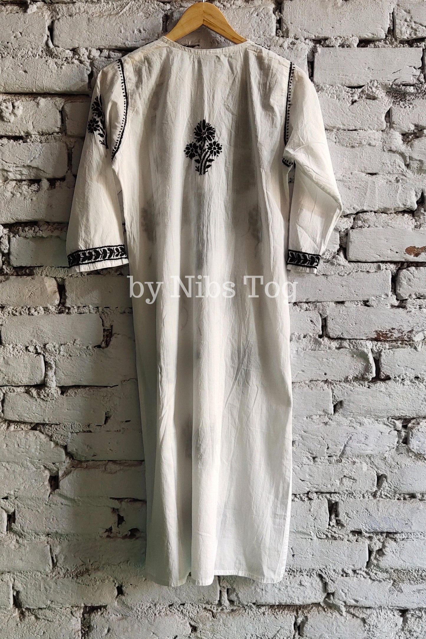 White & Black Cotton Chikankari Kurta Set