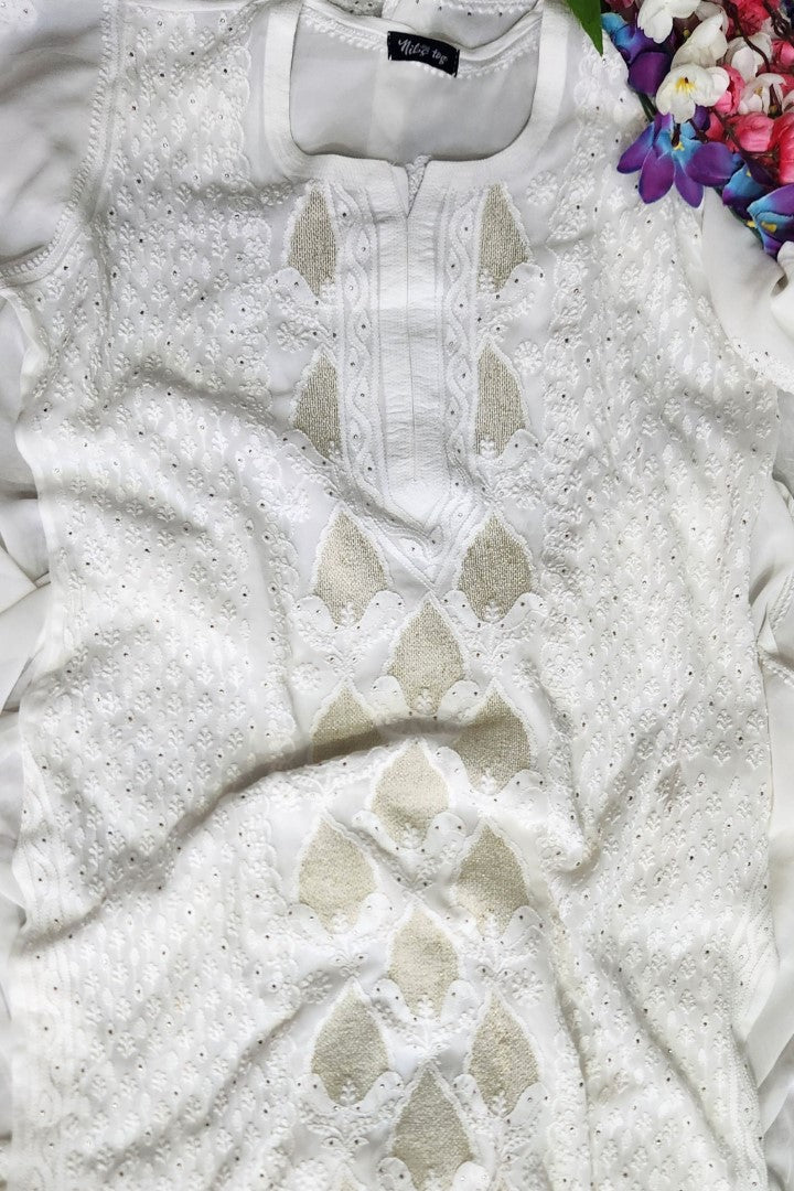Inayat White Chikankari Kurta Palazzo Set with Dupatta