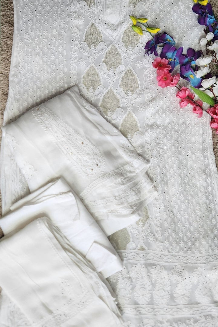 Inayat White Chikankari Kurta Palazzo Set with Dupatta