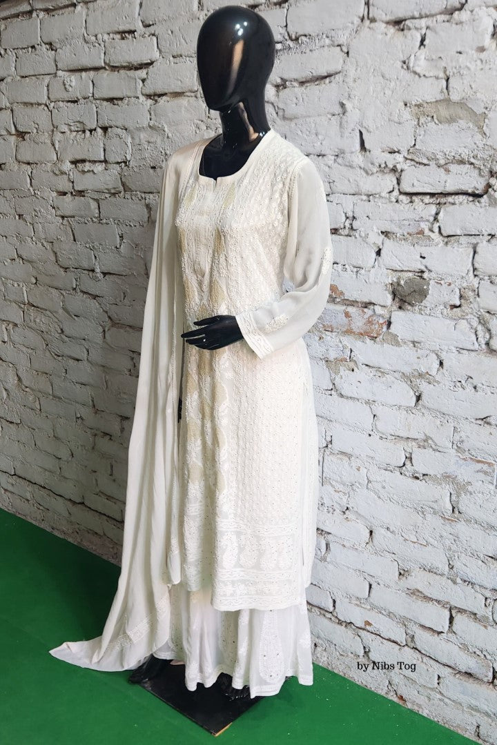 Inayat White Chikankari Kurta Palazzo Set with Dupatta