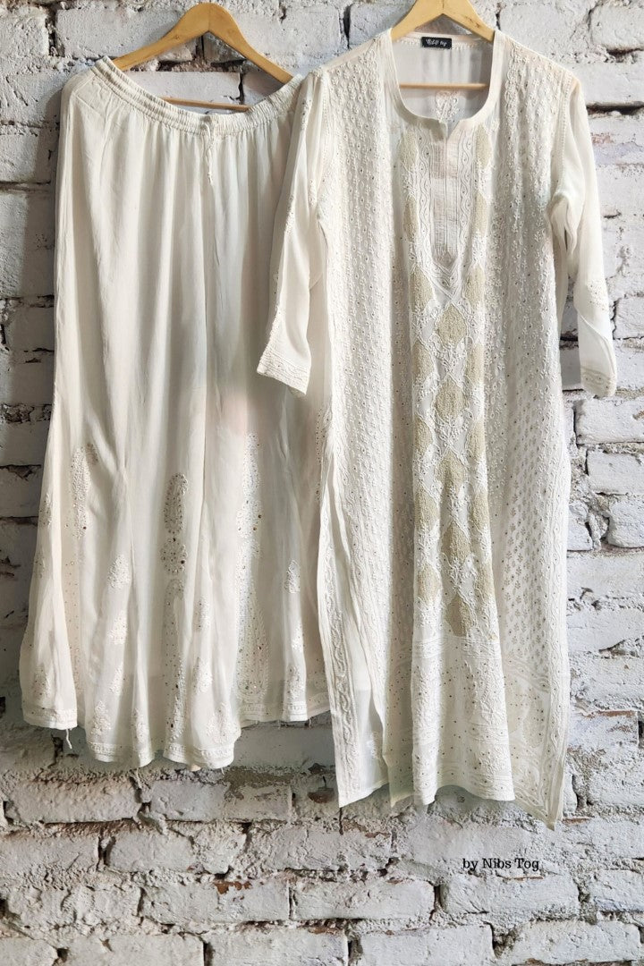 Inayat White Chikankari Kurta Palazzo Set with Dupatta