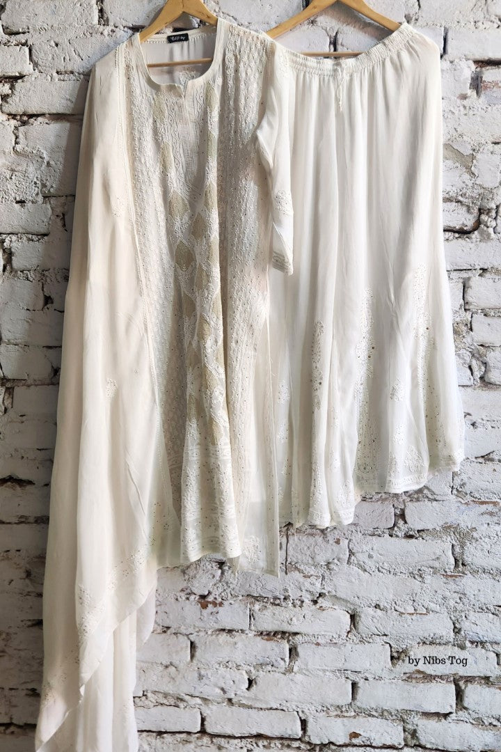 Inayat White Chikankari Kurta Palazzo Set with Dupatta