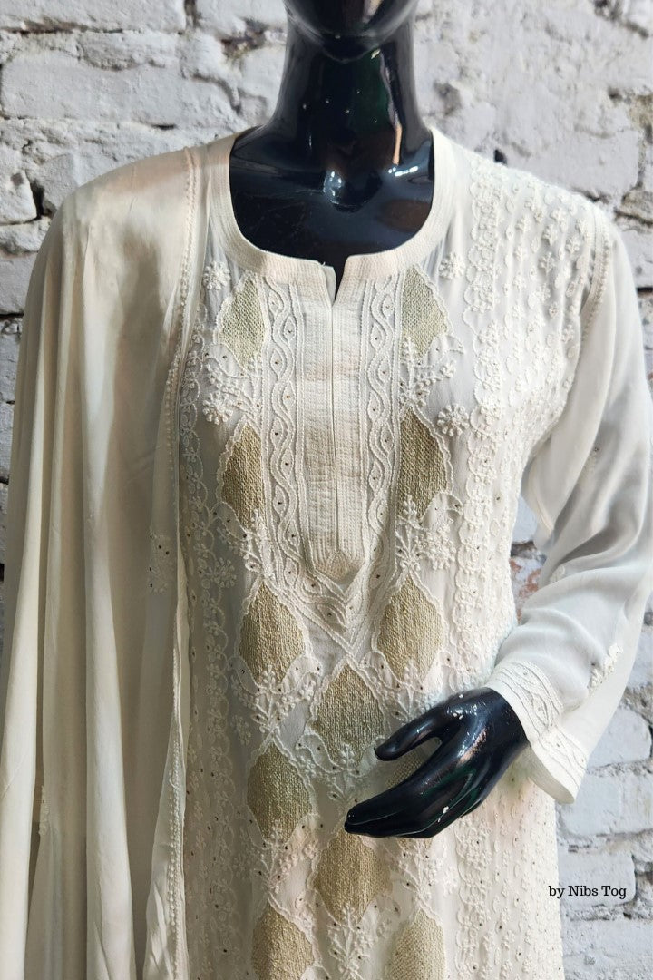Inayat White Chikankari Kurta Palazzo Set with Dupatta
