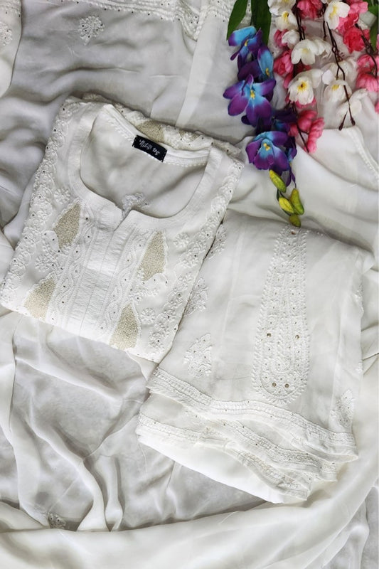 Inayat White Chikankari Kurta Palazzo Set with Dupatta