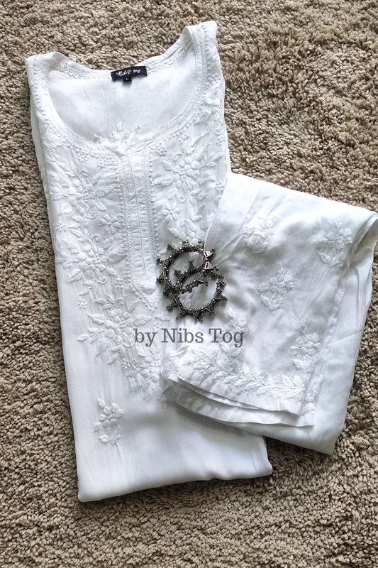 White Modal Cotton Chikankari Kurta set