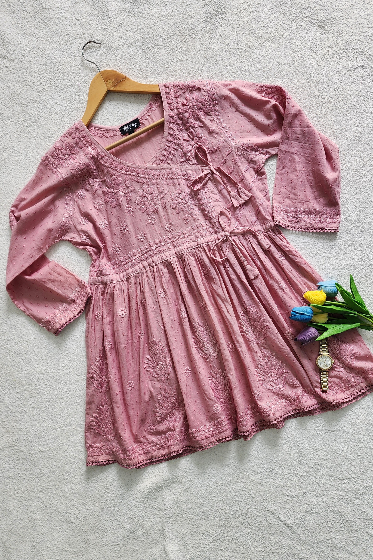Ira Angrakha Chikankari Mulmul Cotton Short Kurta