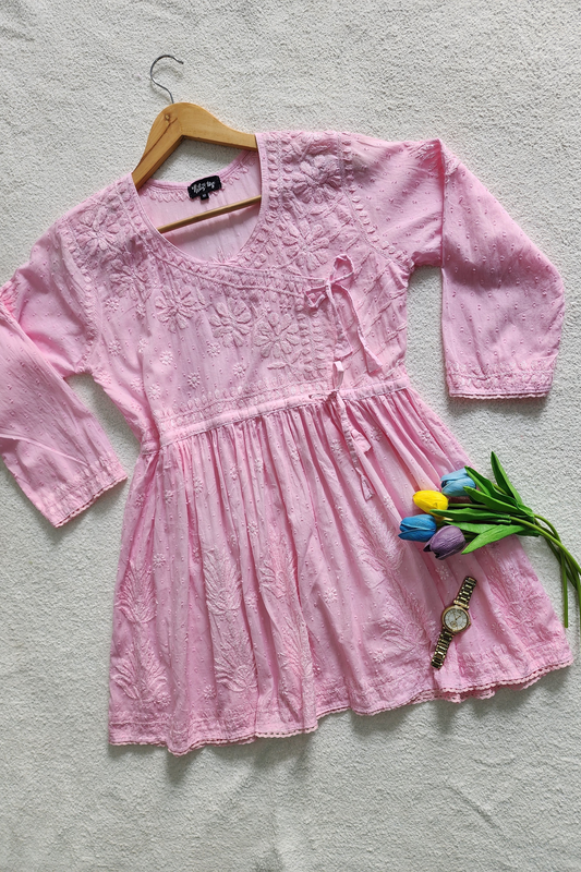 Ira Angrakha Chikankari Mulmul Cotton Short Kurta