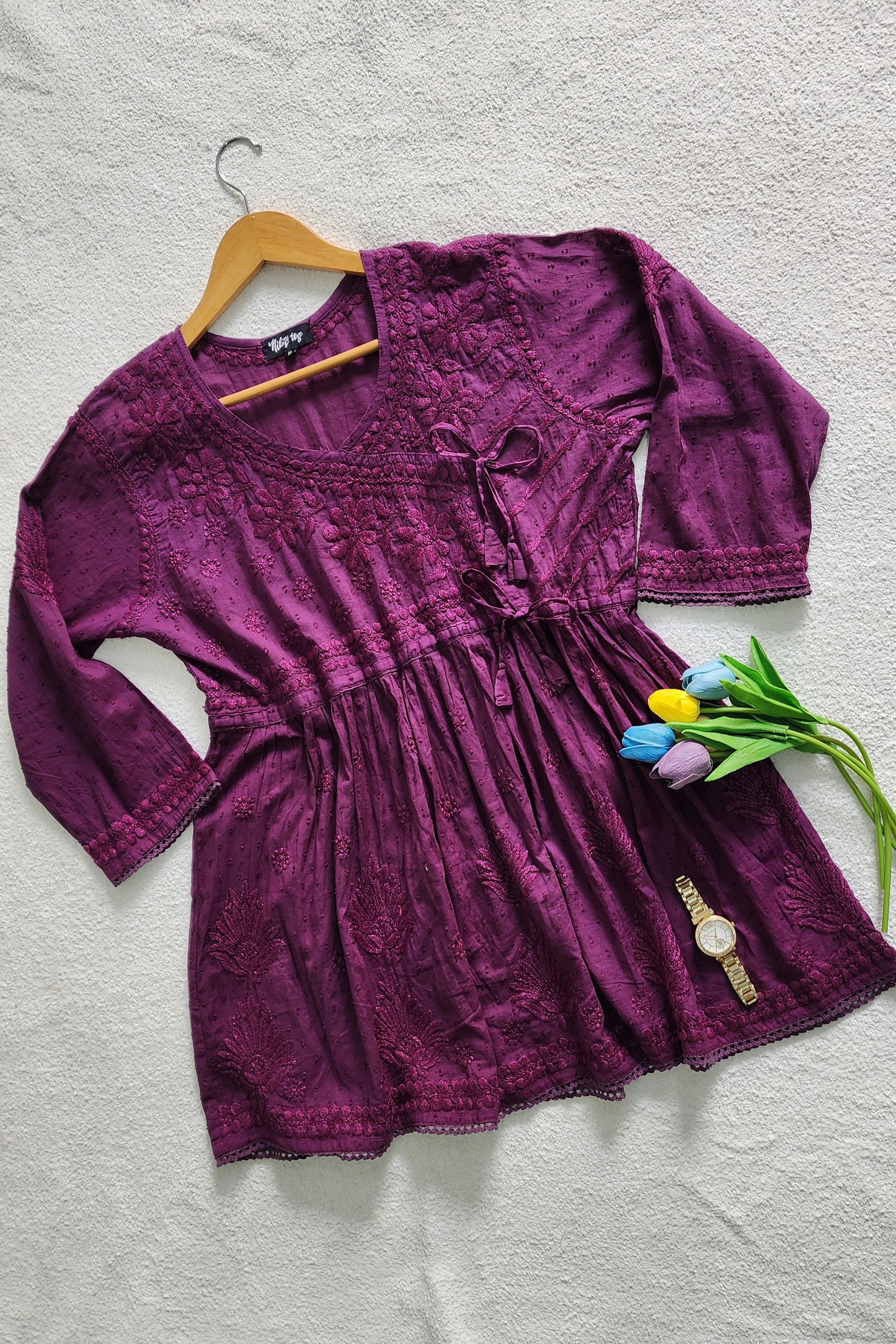 Ira Angrakha Chikankari Mulmul Cotton Short Kurta