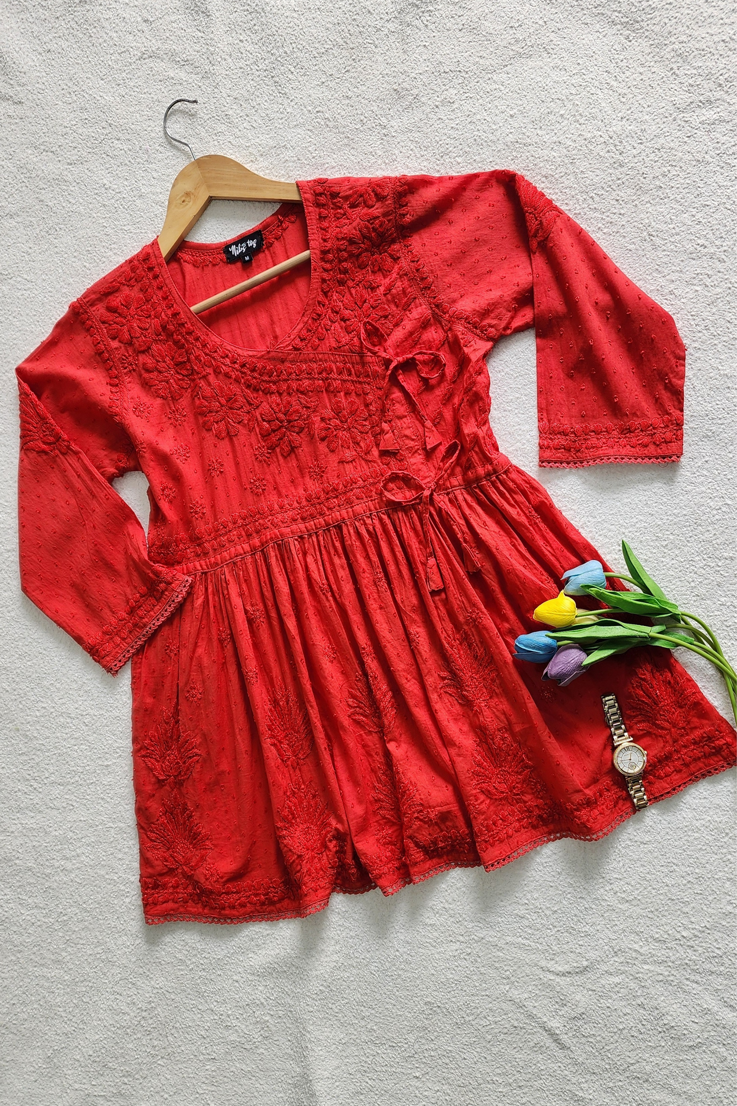 Ira Angrakha Chikankari Mulmul Cotton Short Kurta