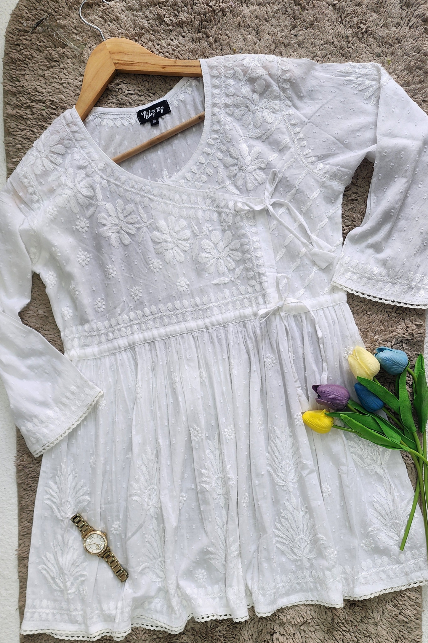 Ira Angrakha Chikankari Mulmul Cotton Short Kurta