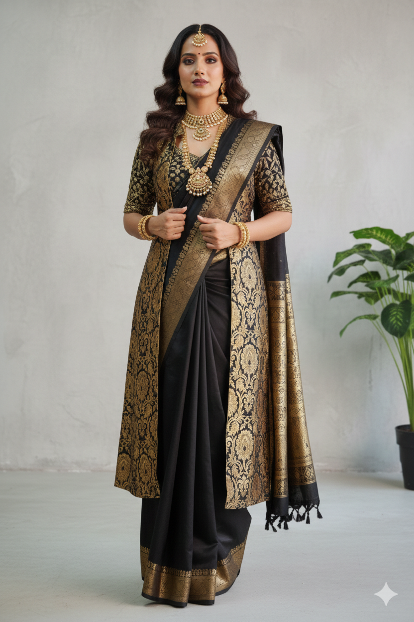 Black & Gold Banarasi Long Jacket