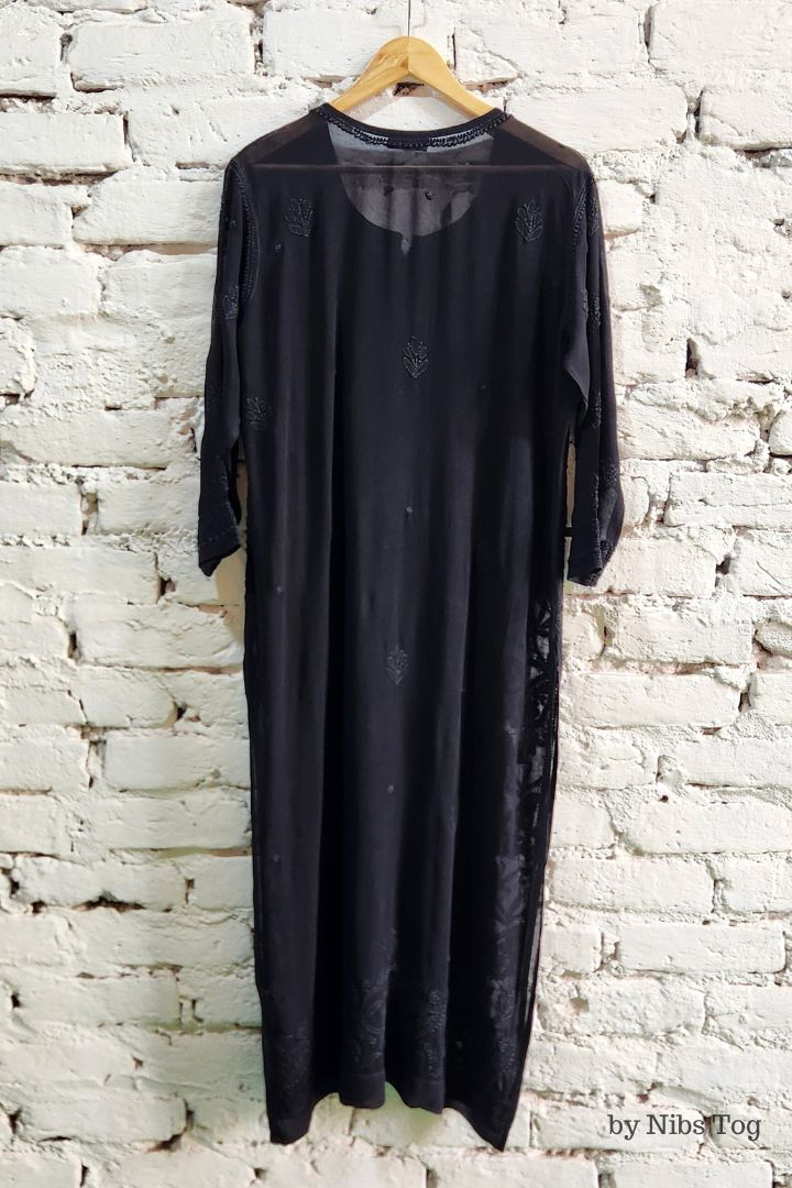 Black Chikankari Kurta for Women Viscose Georgette with FREE Slip