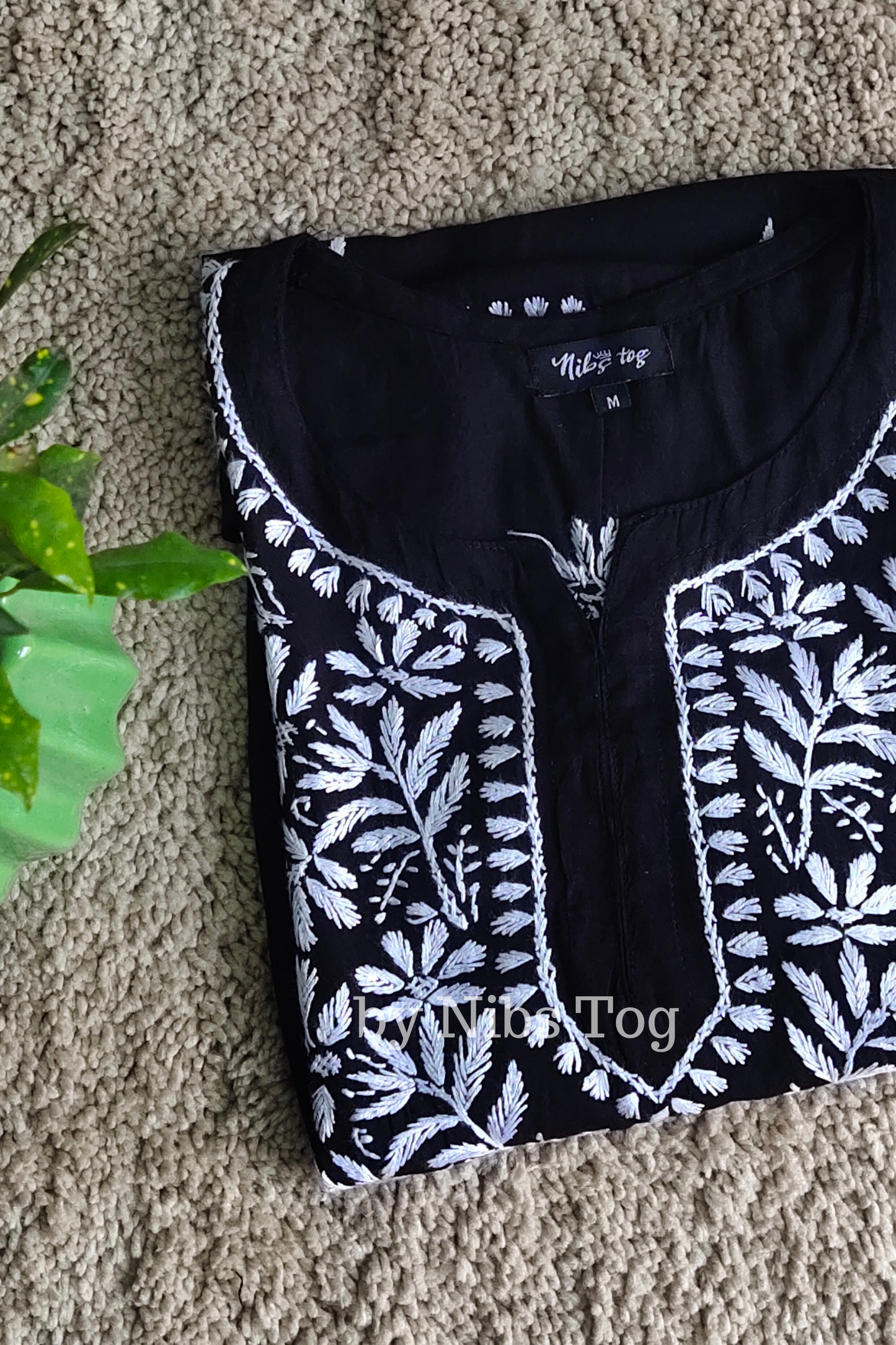Black Rozana Chikankari Short Kurta