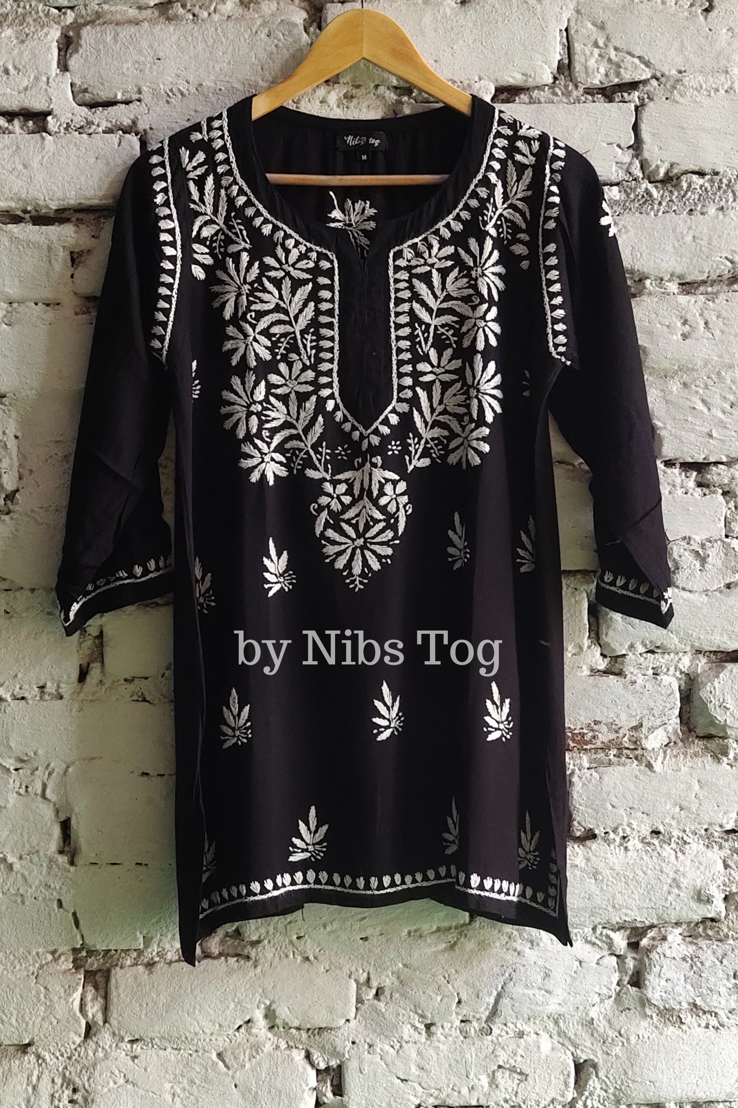 Black Rozana Chikankari Short Kurta