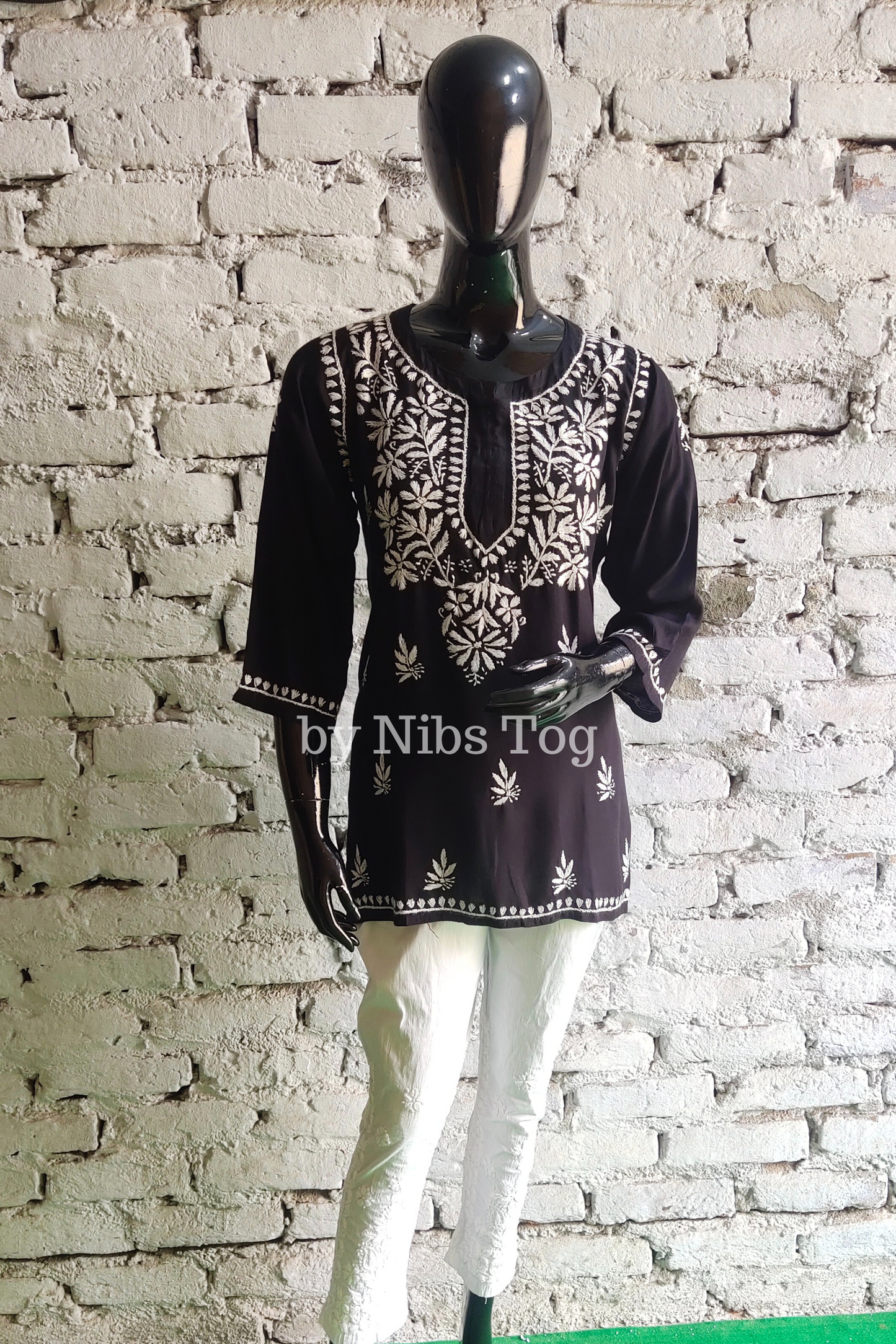 Black Rozana Chikankari Short Kurta