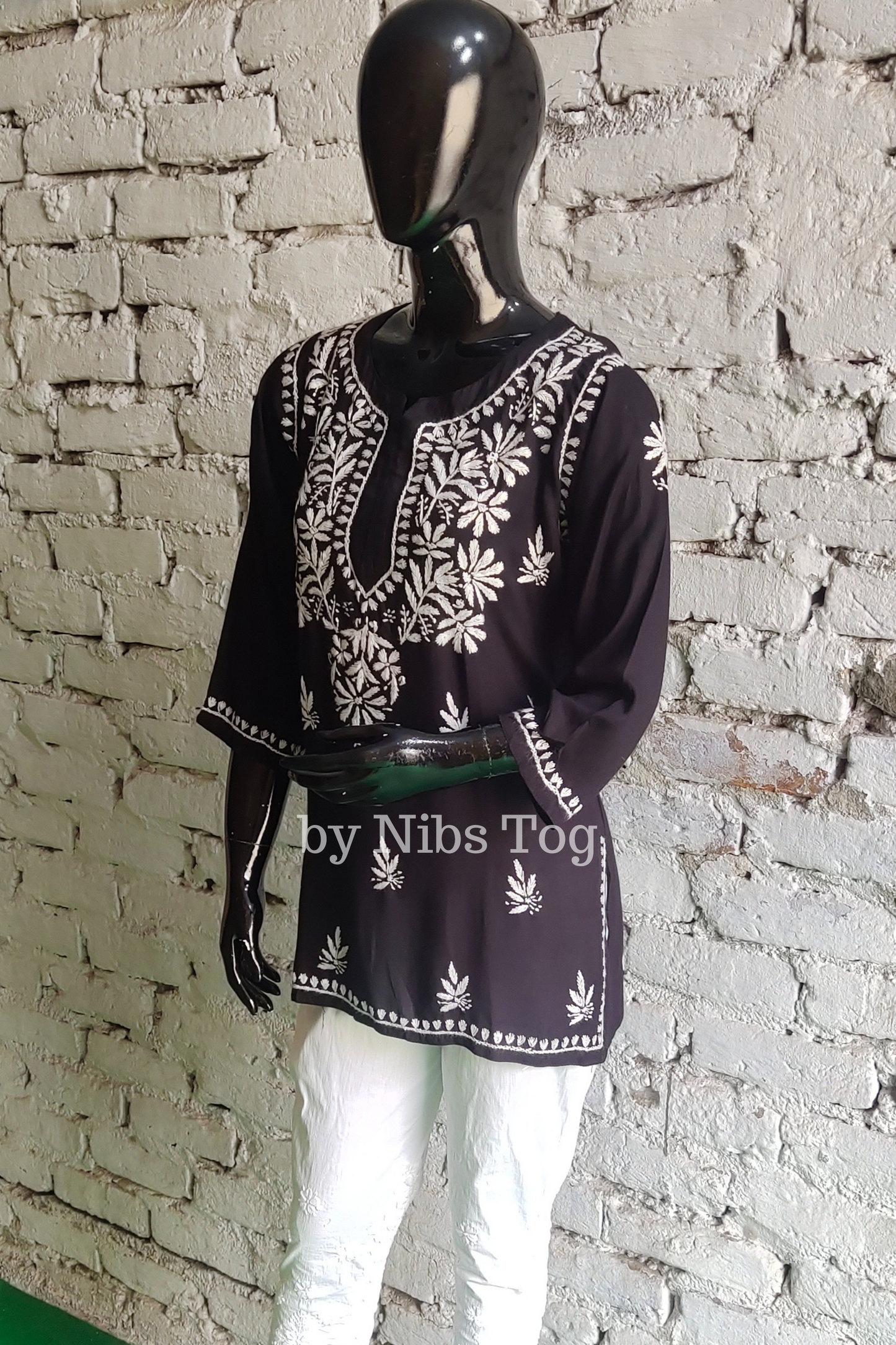 Black Rozana Chikankari Short Kurta