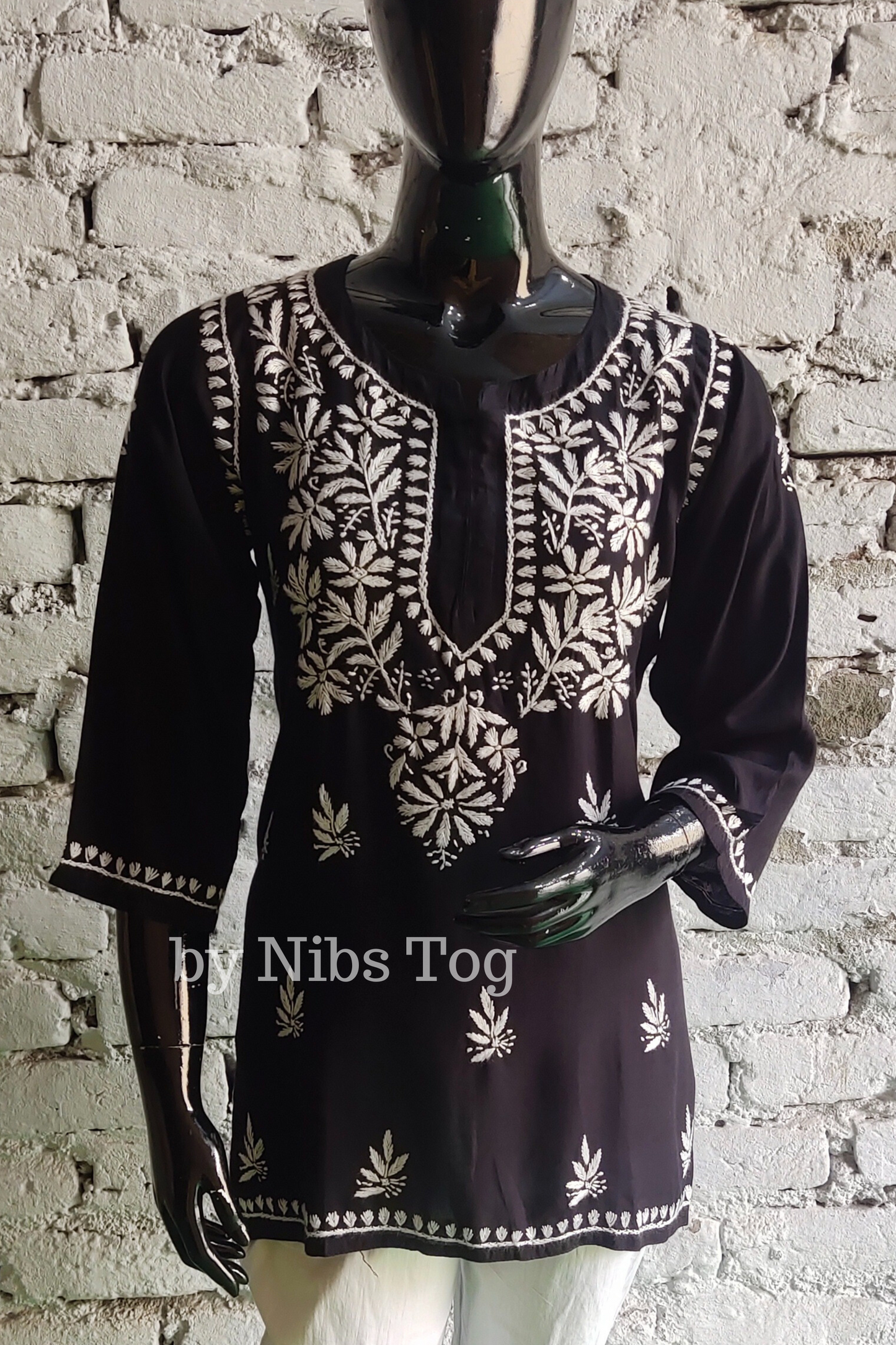 Black Rozana Chikankari Short Kurta
