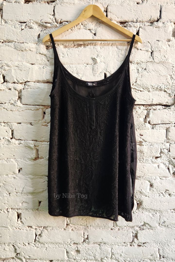 Hoor Black Strappy Chikankari Short kurti/Top
