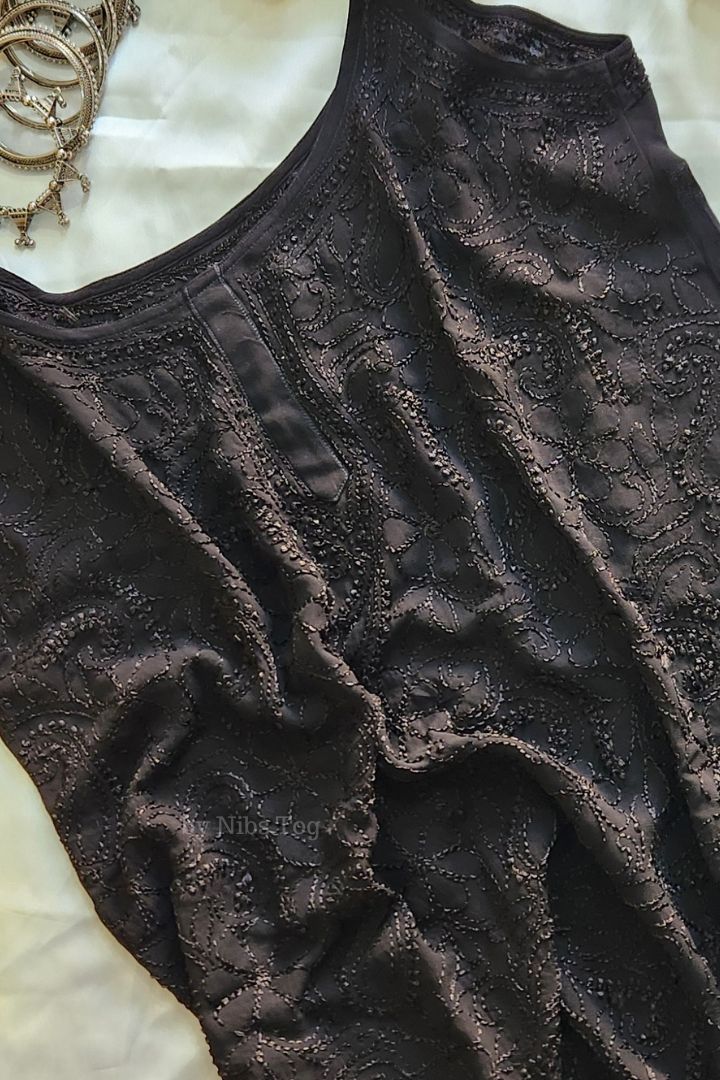 Hoor Black Strappy Chikankari Short kurti/Top