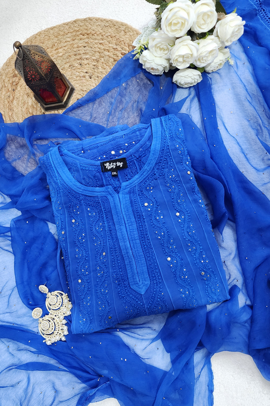Roohi Blue Chikankari Anarkali Suit with Dupatta