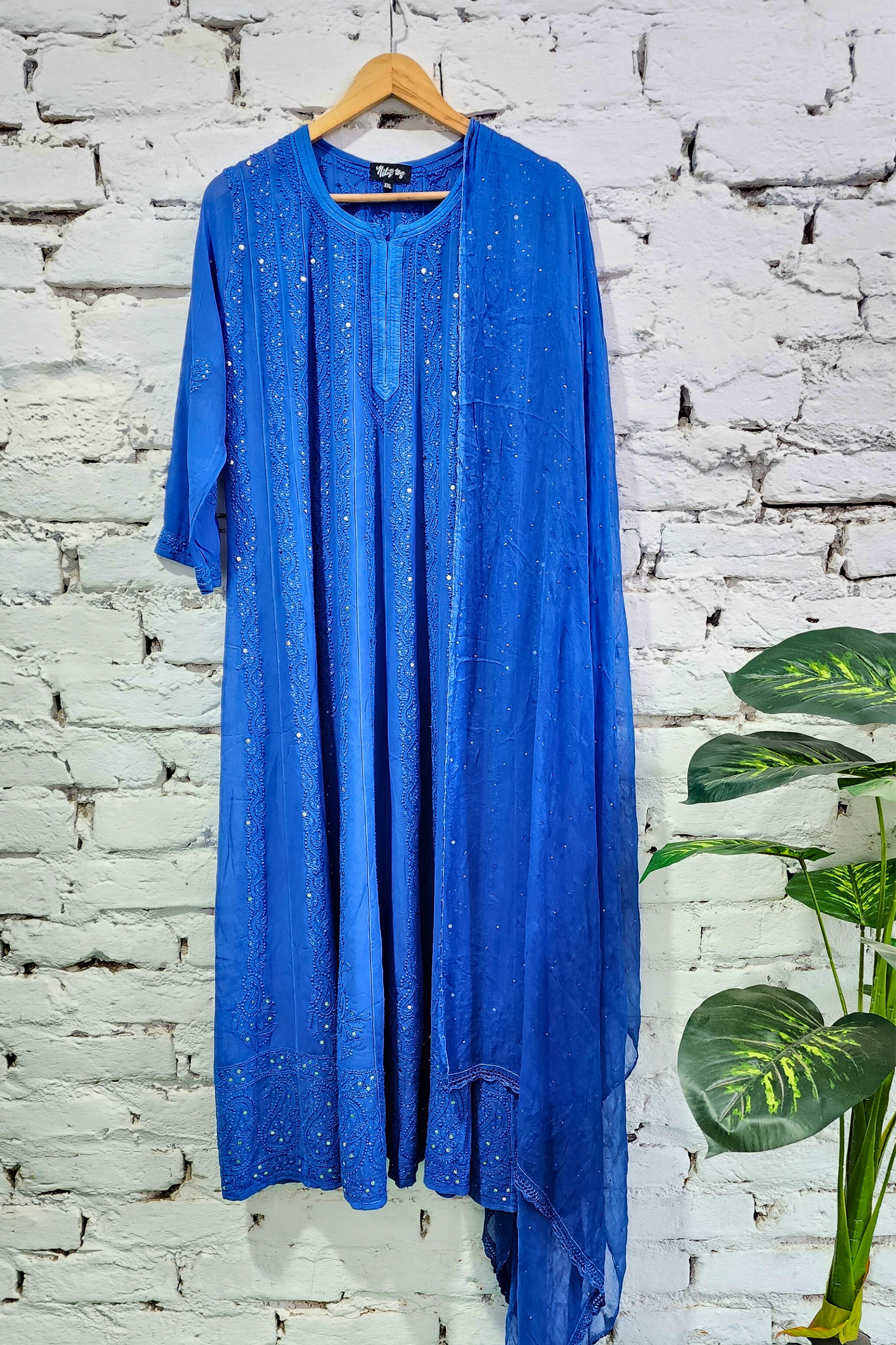 Roohi Blue Chikankari Anarkali Suit with Dupatta