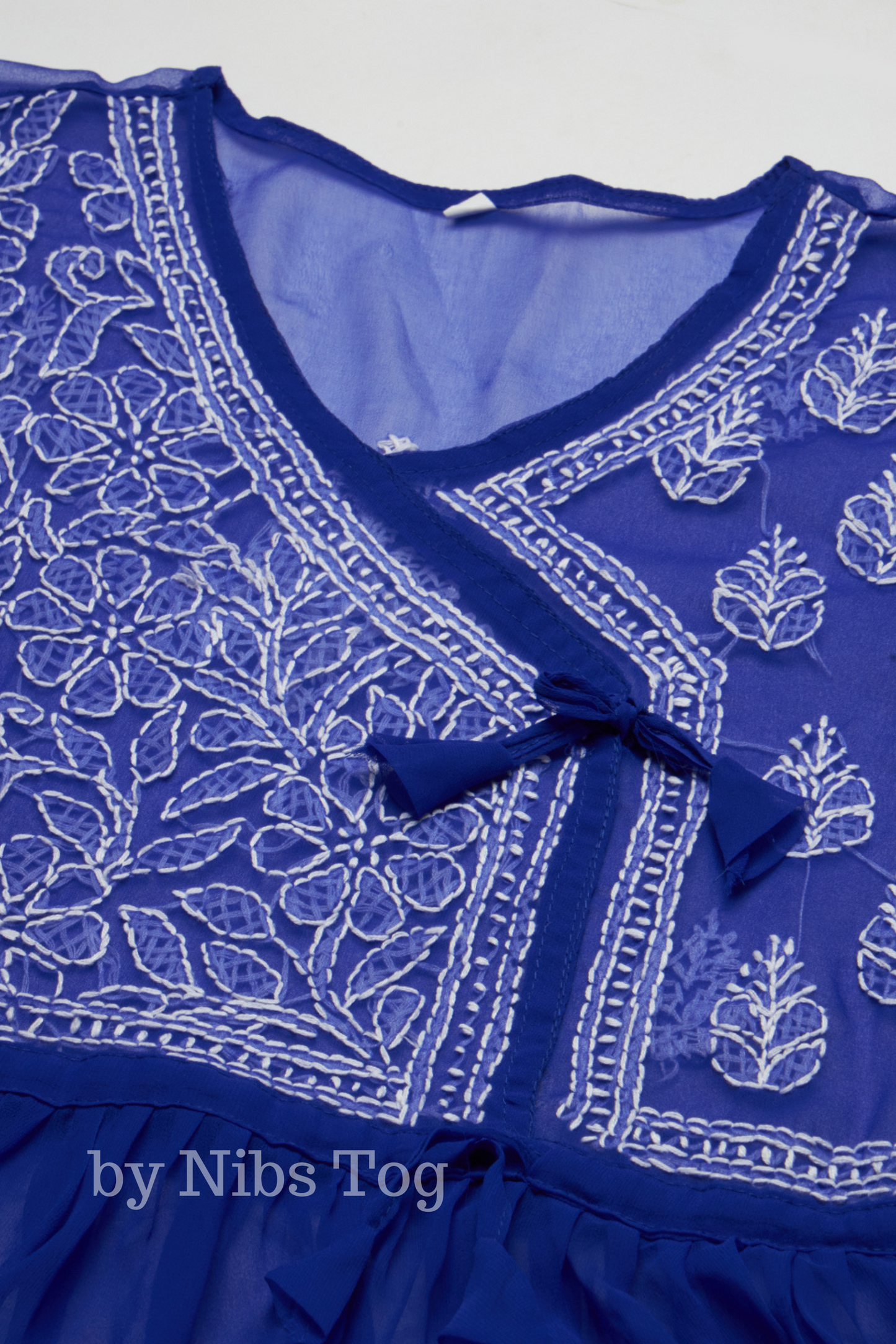 Chikankari Short Kurta Blue Georgette Angrakha Style with Camisole