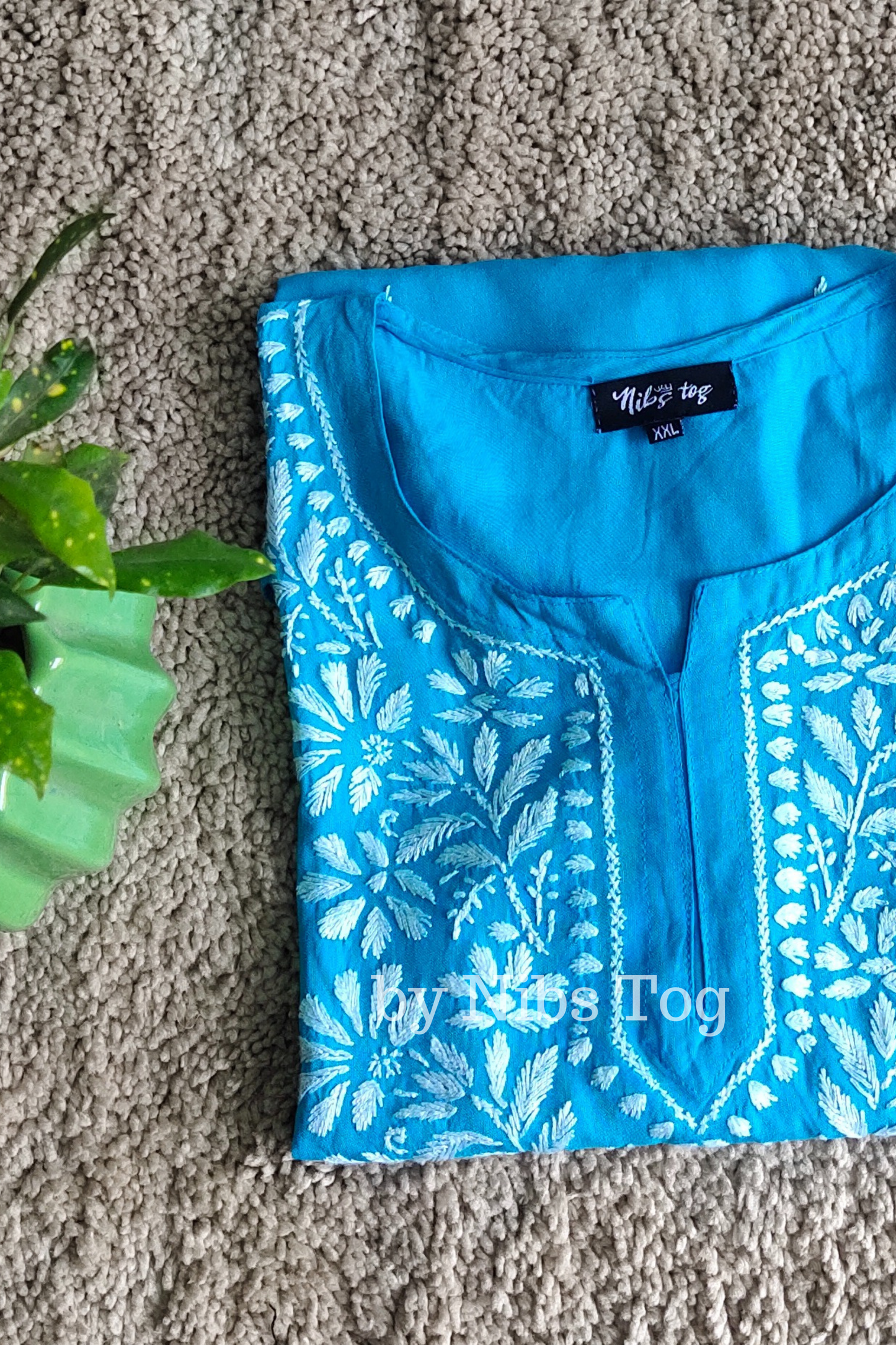 Blue Rozana Chikankari Short Kurta