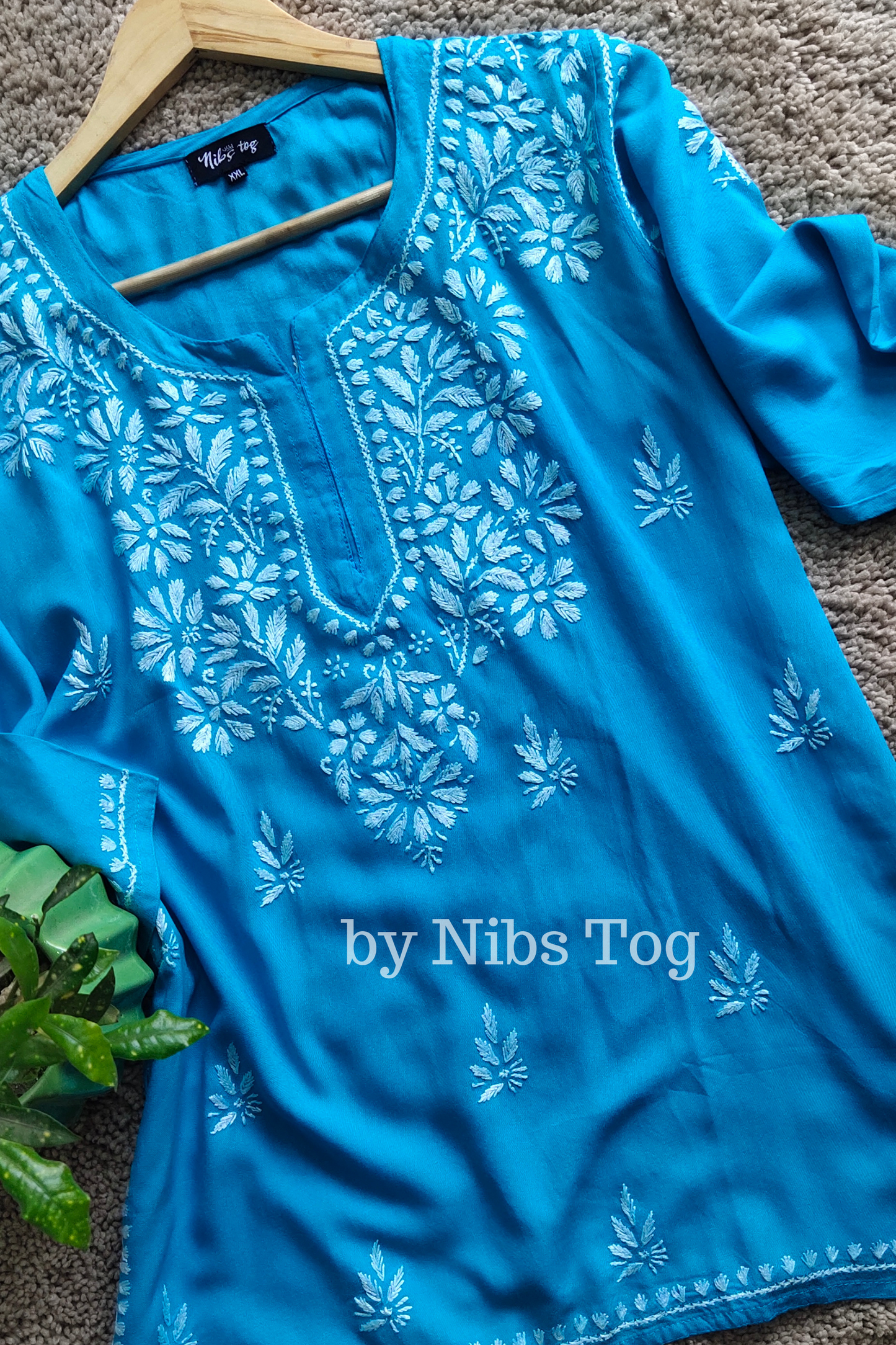 Blue Rozana Chikankari Short Kurta