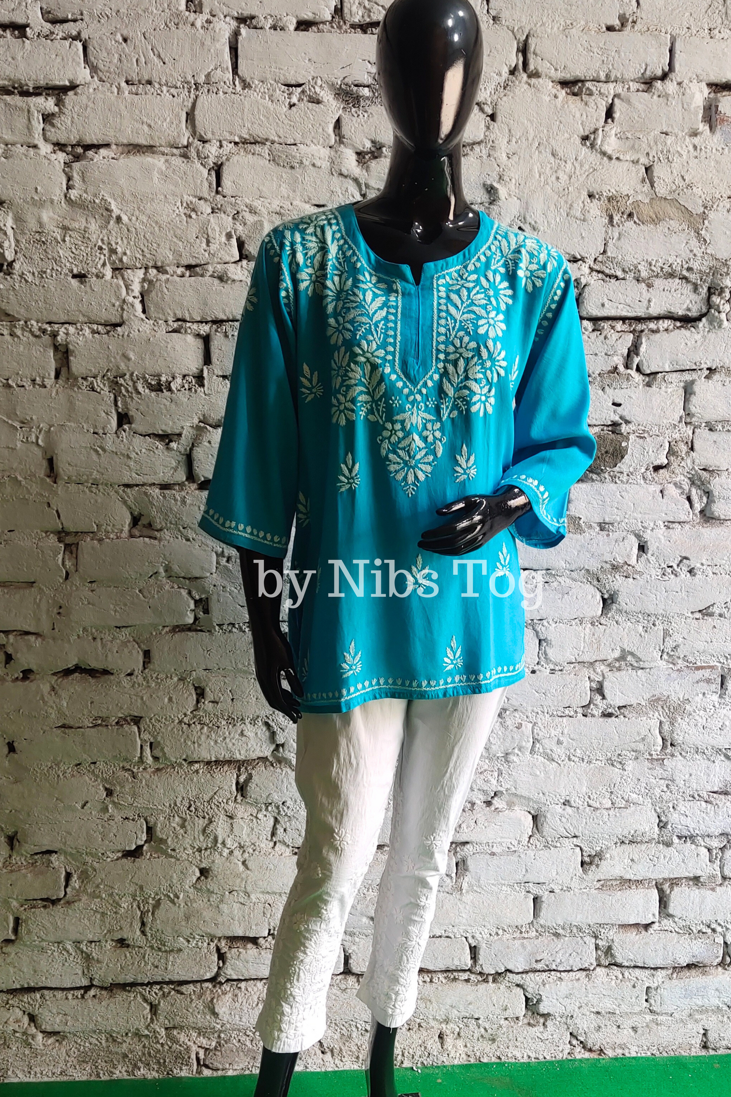 Blue Rozana Chikankari Short Kurta
