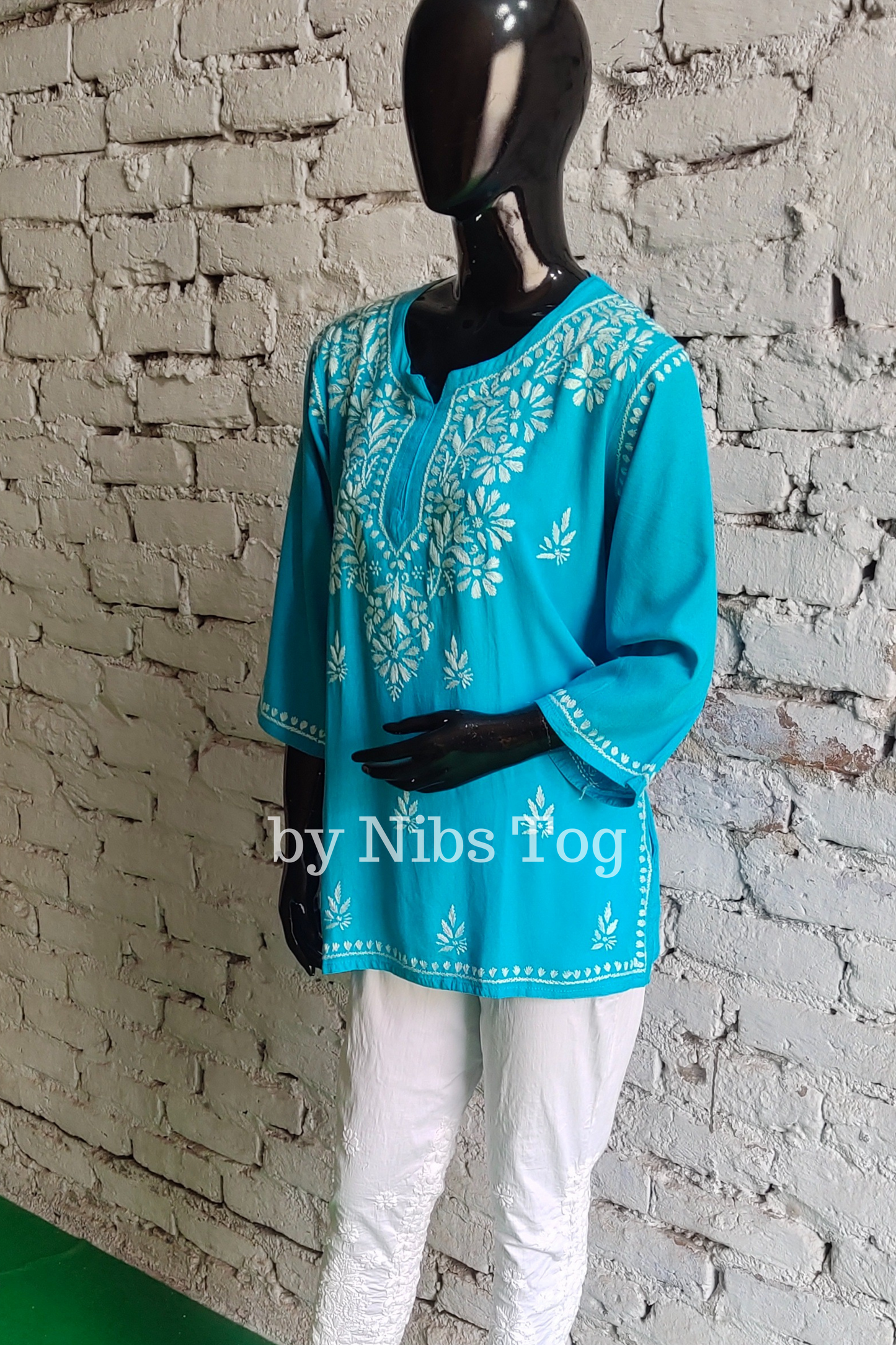 Blue Rozana Chikankari Short Kurta