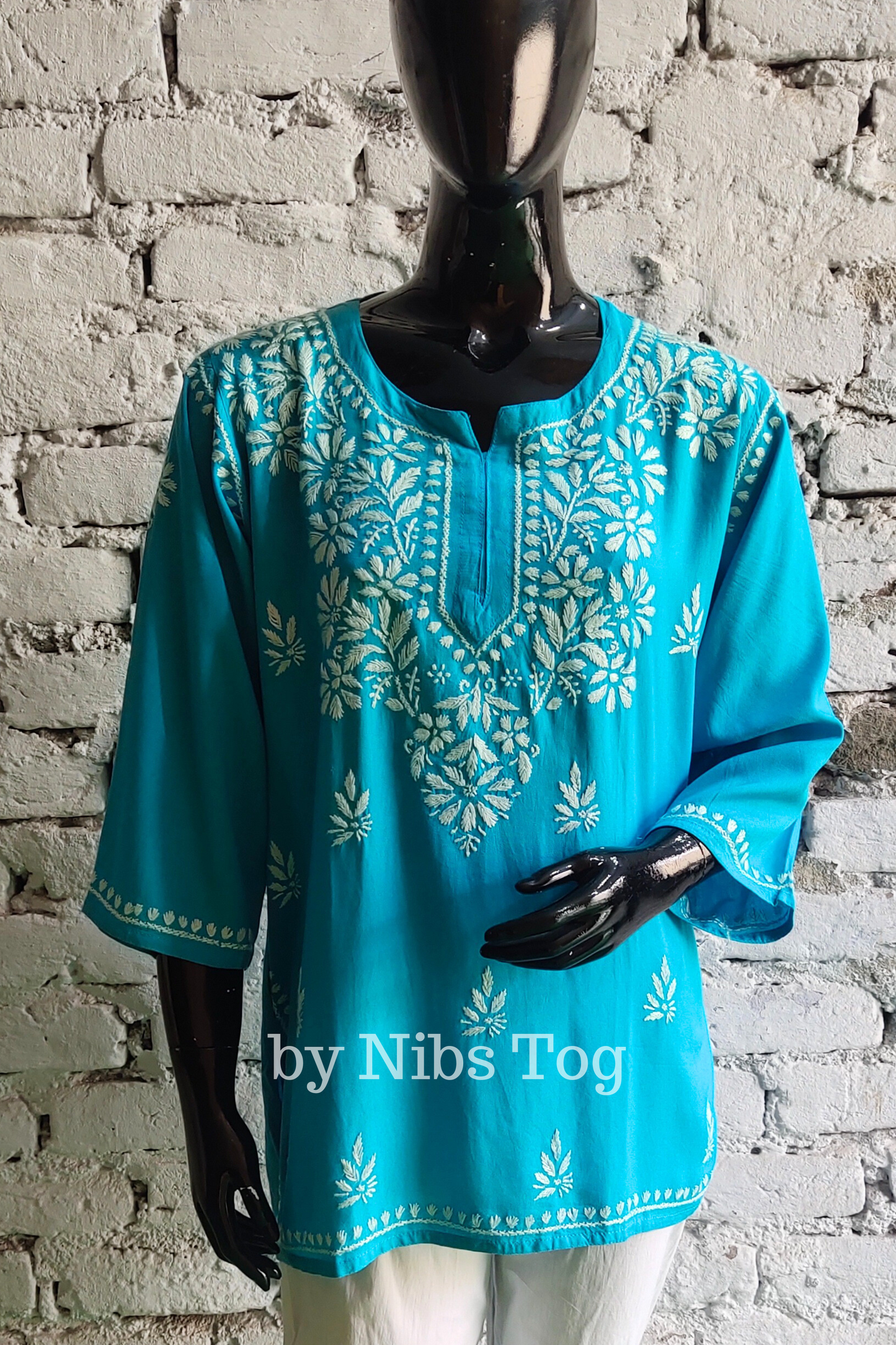 Blue Rozana Chikankari Short Kurta