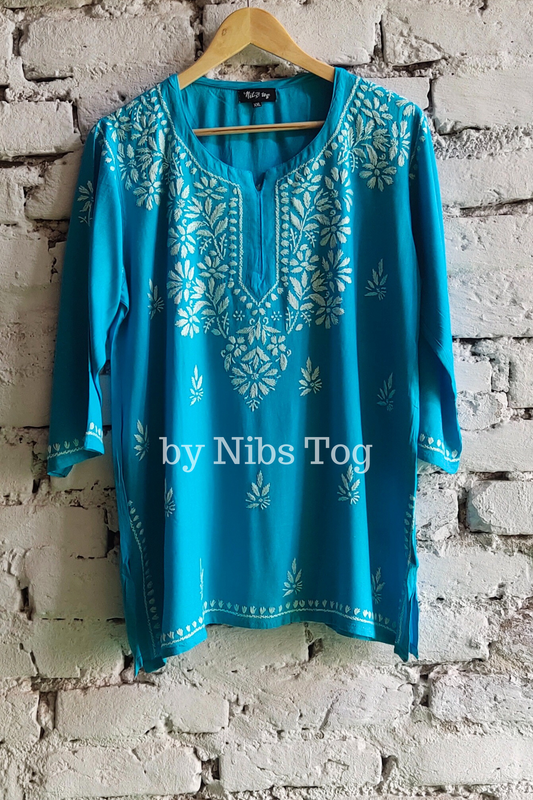 Blue Rozana Chikankari Short Kurta