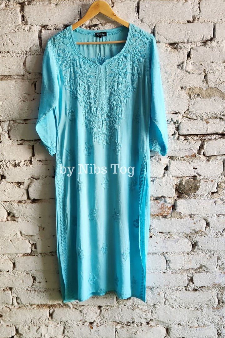 Sky Blue Modal Cotton Chikankari Kurta Palazzo Set