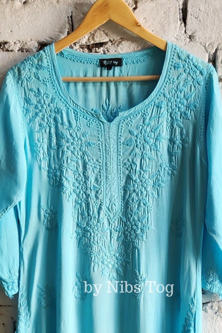 Sky Blue Modal Cotton Chikankari Kurta Palazzo Set