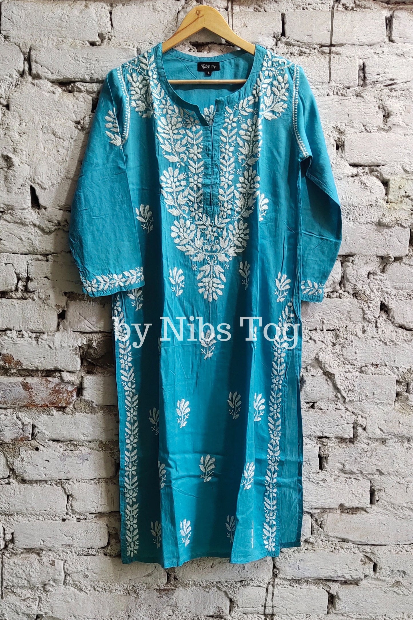 Modal Cotton Chikankari Kurta Light Blue