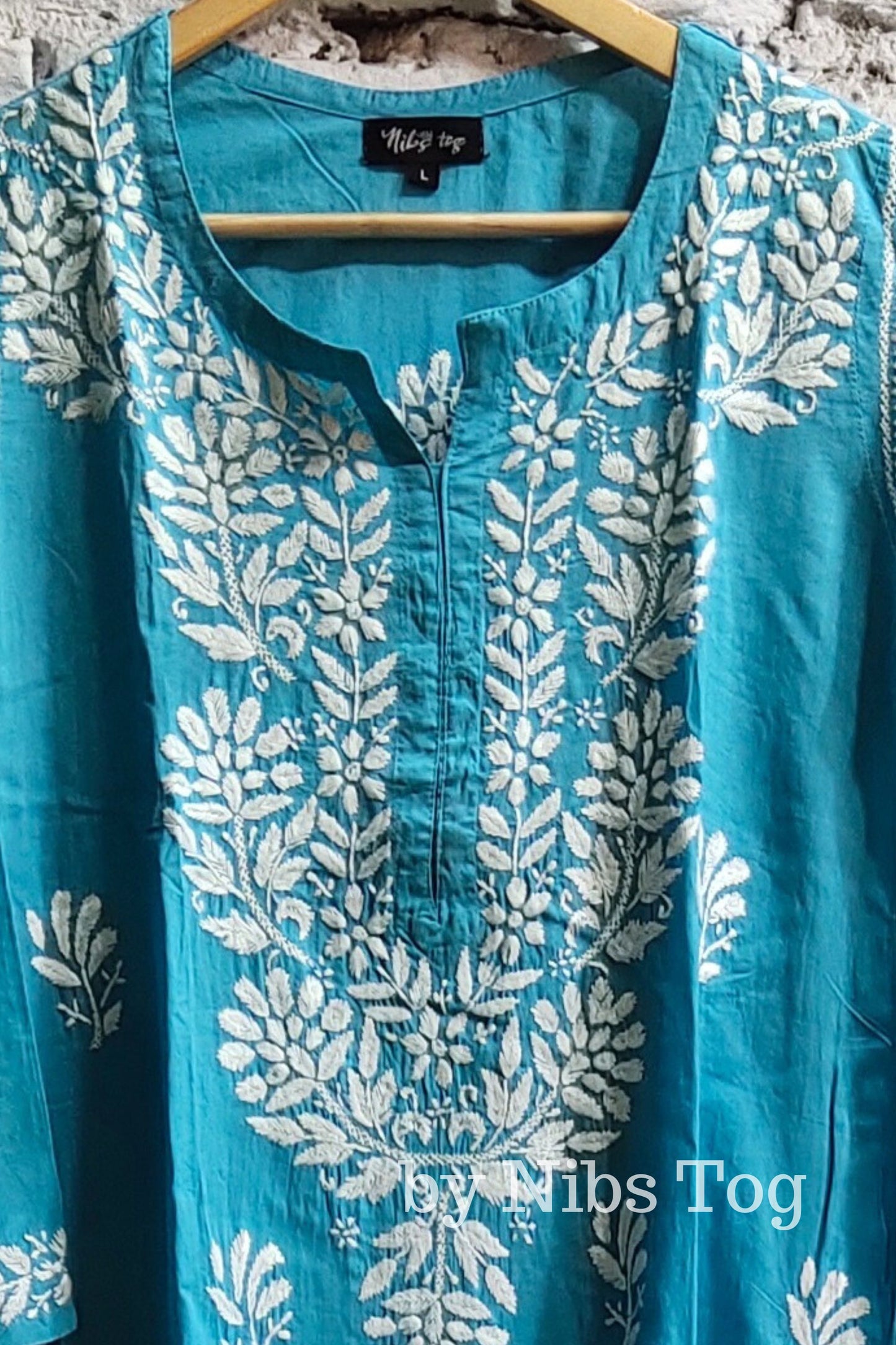 Modal Cotton Chikankari Kurta Light Blue