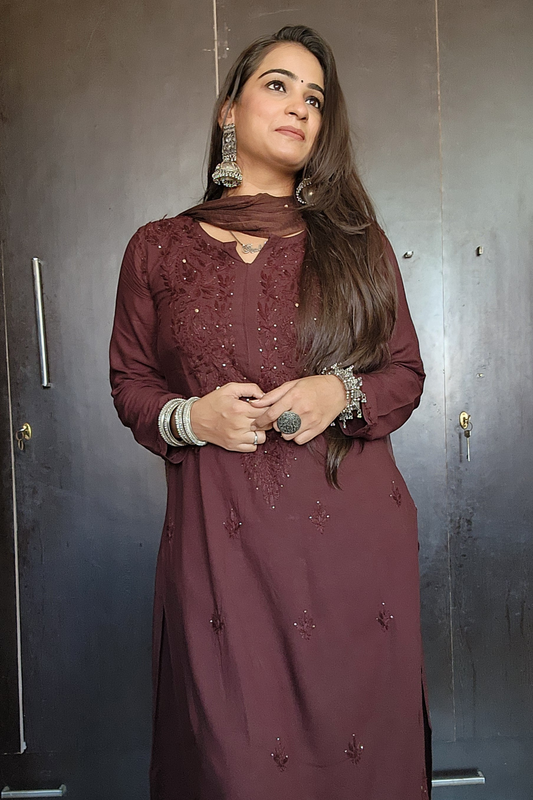 Chikankari Kurta Palazzo Set with Dupatta Cotton