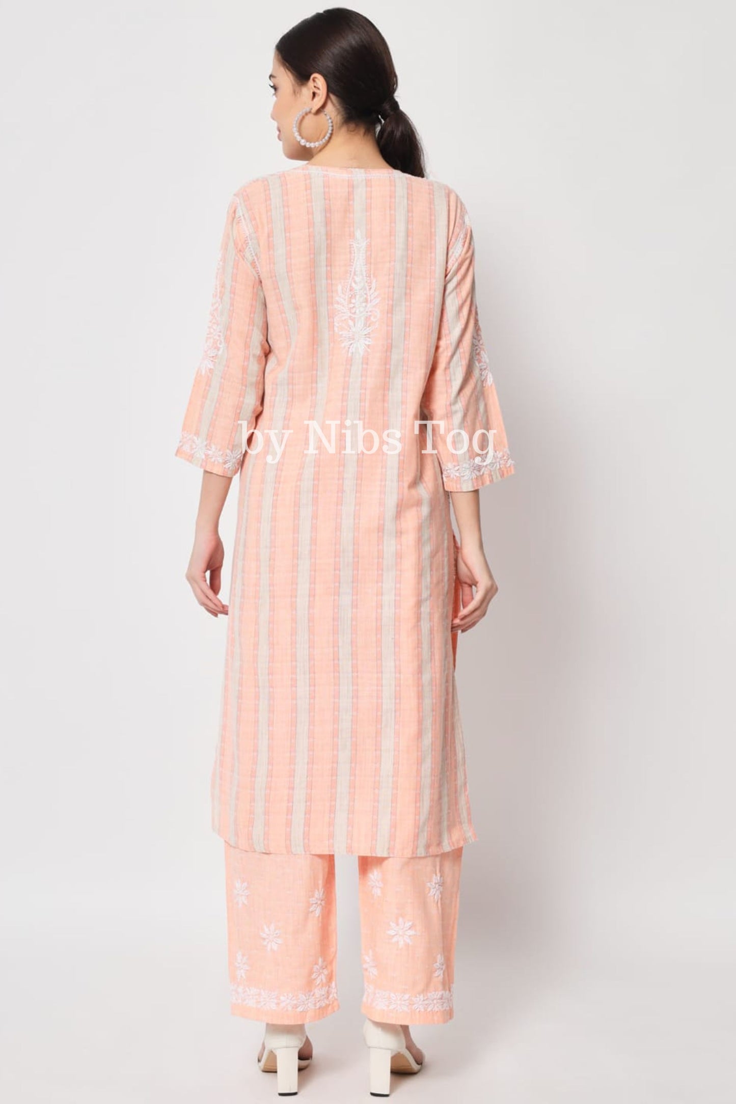 Printed Cotton Women's Chikankari Kurta Palazzo Set Light Peach