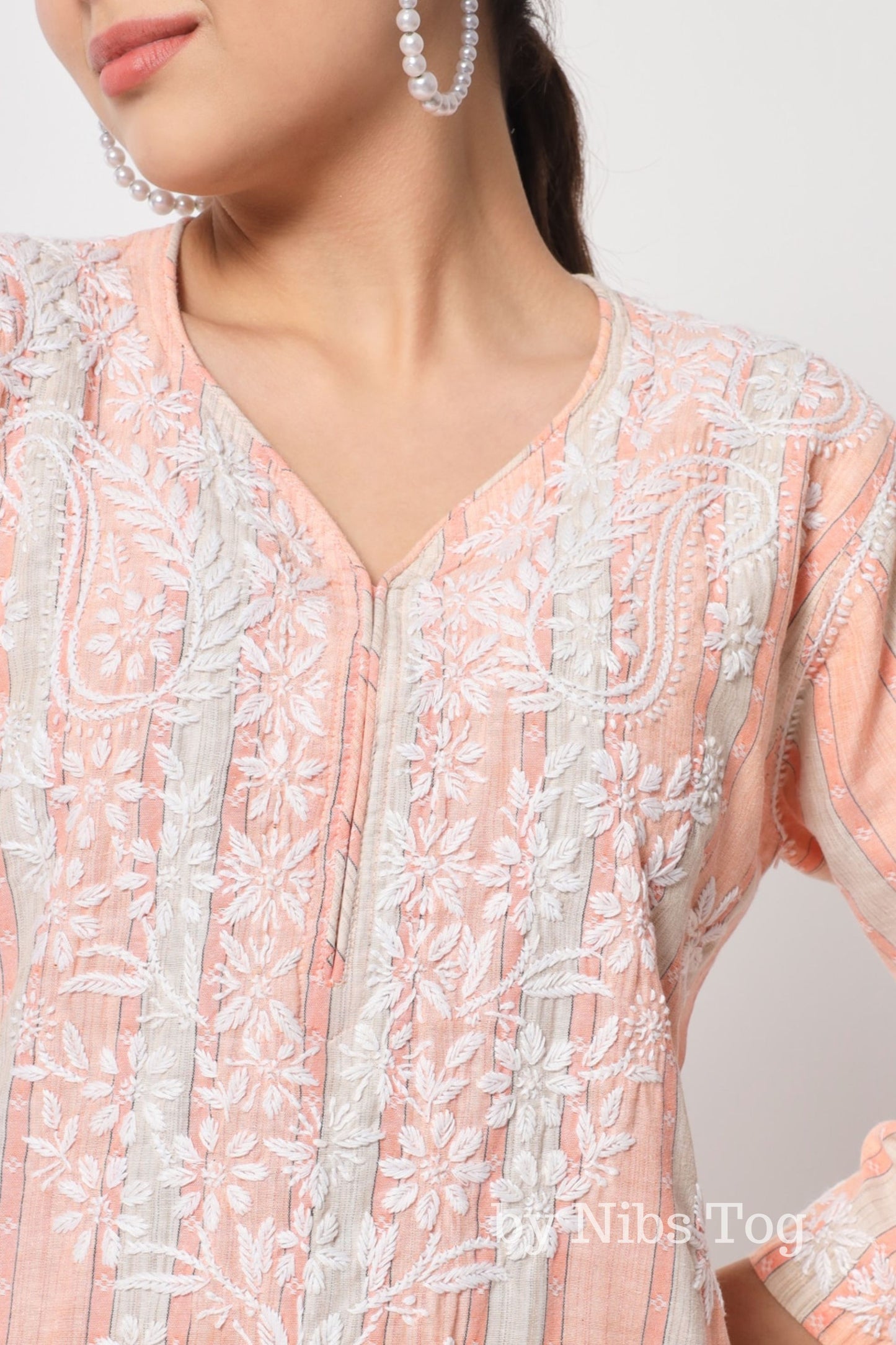 Printed Cotton Women's Chikankari Kurta Palazzo Set Light Peach