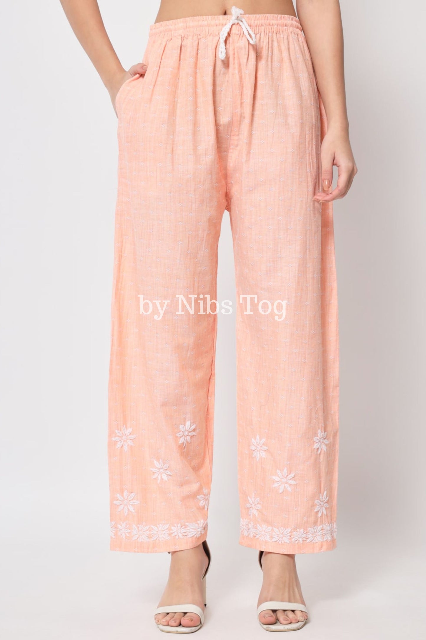 Printed Cotton Women's Chikankari Kurta Palazzo Set Light Peach