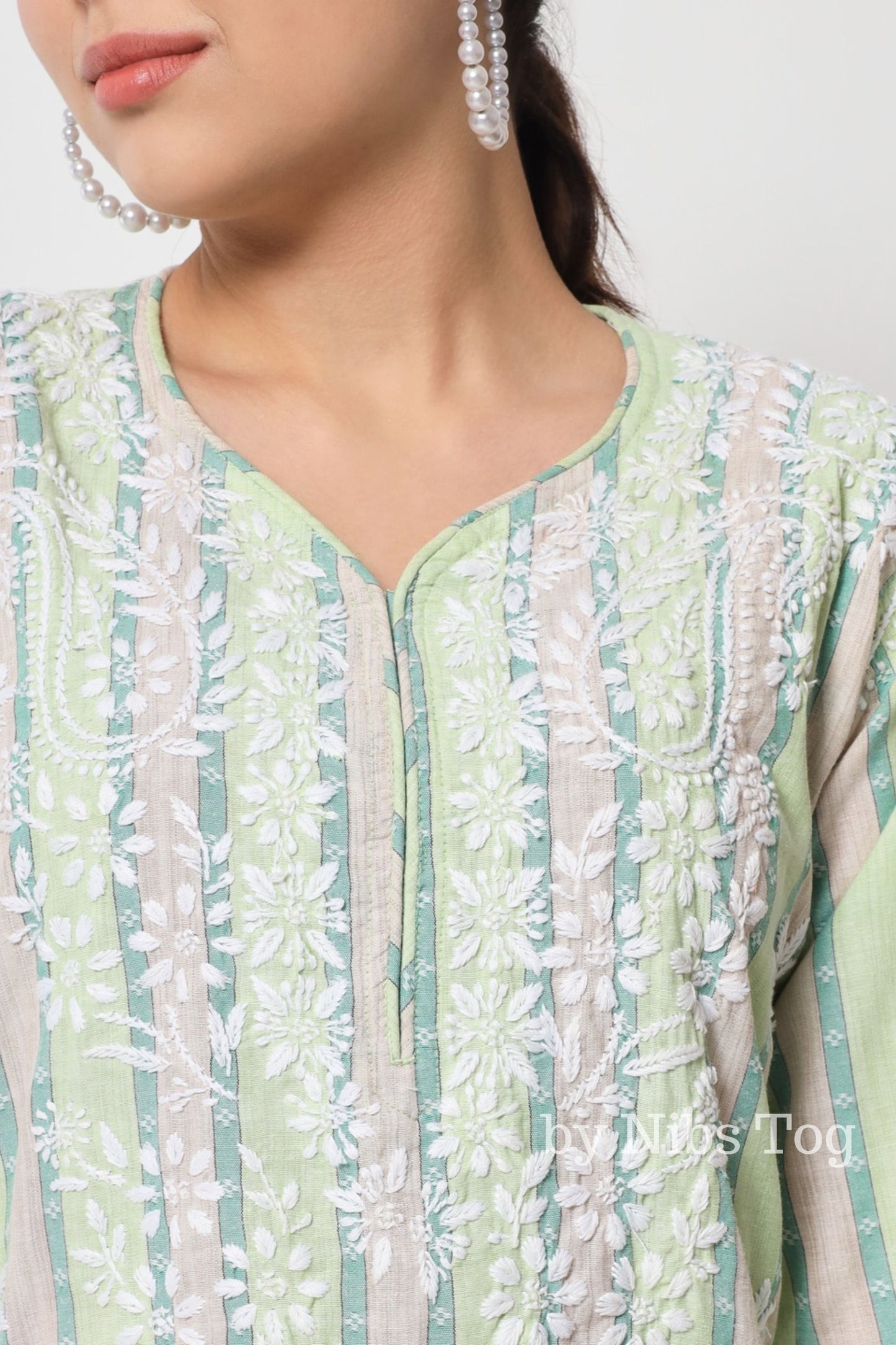 Printed Cotton Straight Chikankari Kurta Palazzo Set Light Green