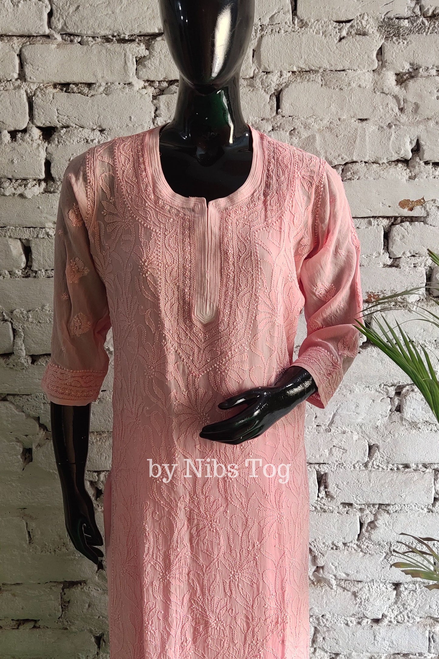 Powdered Pink Chikankari Kurta for Women Viscose Georgette with FREE Slip