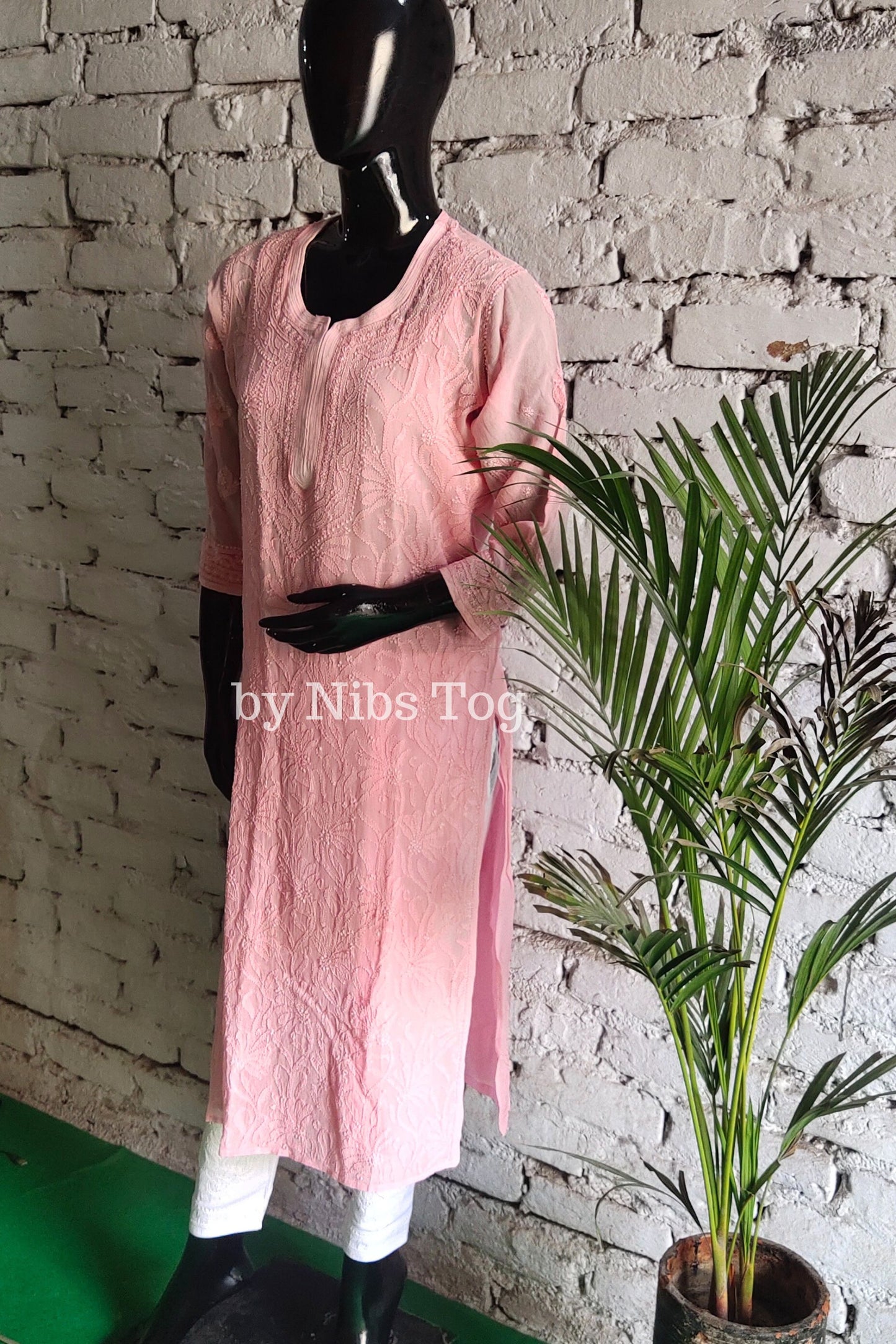 Powdered Pink Chikankari Kurta for Women Viscose Georgette with FREE Slip