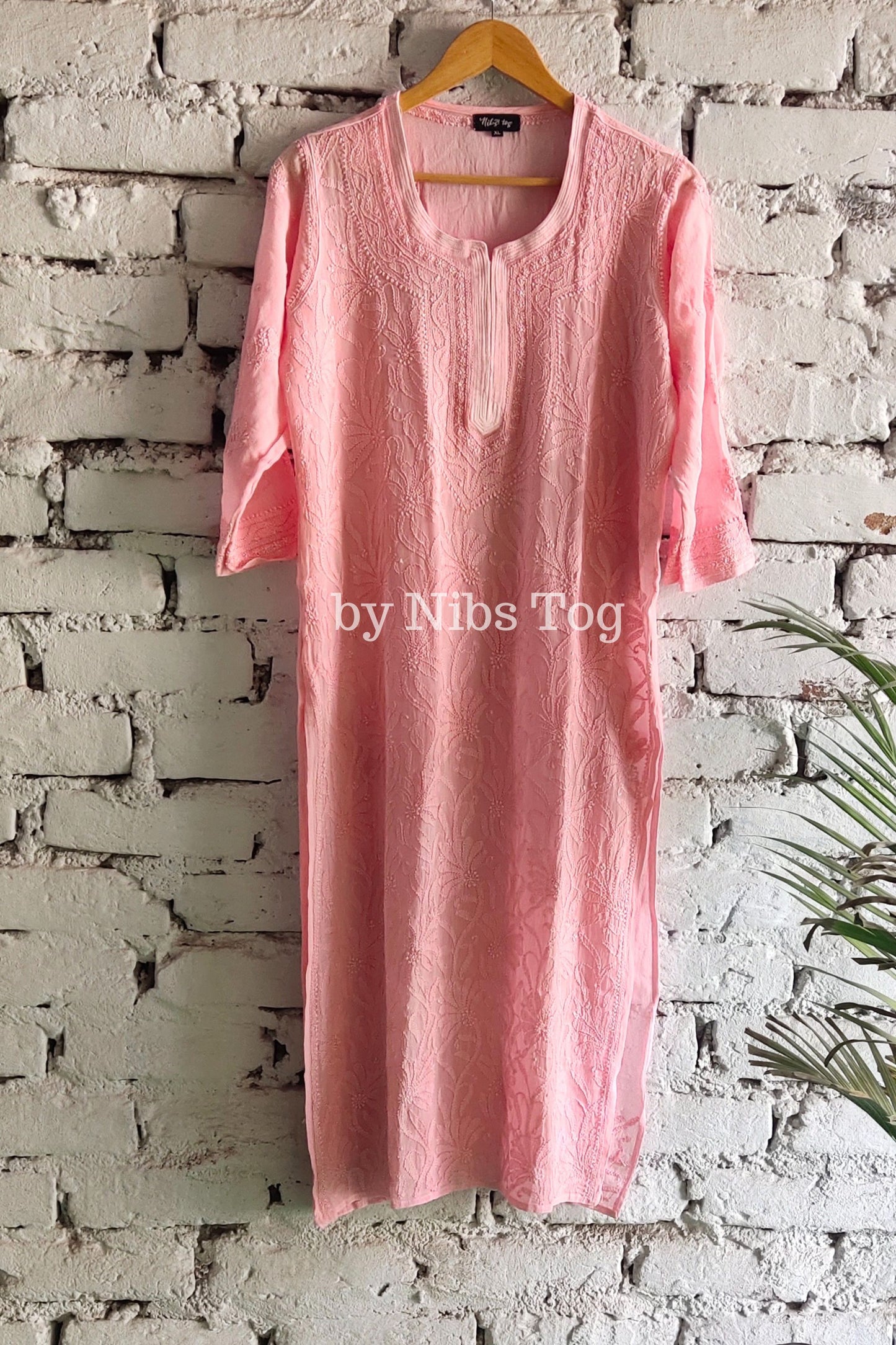 Powdered Pink Chikankari Kurta for Women Viscose Georgette with FREE Slip