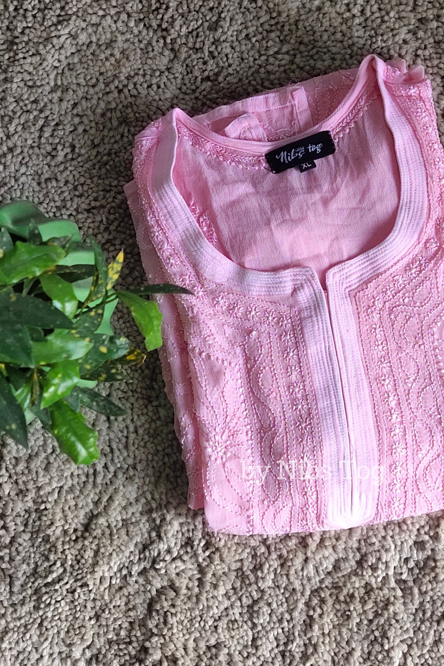 Powdered Pink Chikankari Kurta for Women Viscose Georgette with FREE Slip