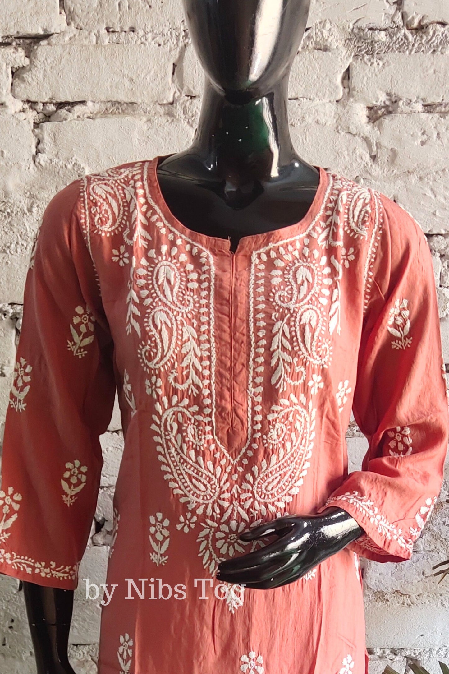 Nude Rust Women's Straight Modal Cotton Chikankari Kurta