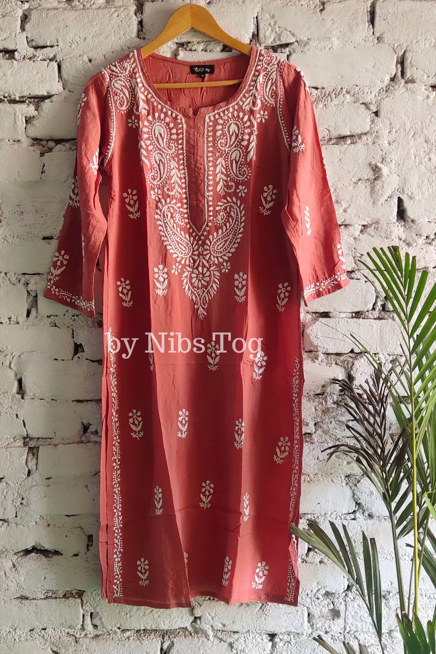 Nude Rust Women's Straight Modal Cotton Chikankari Kurta